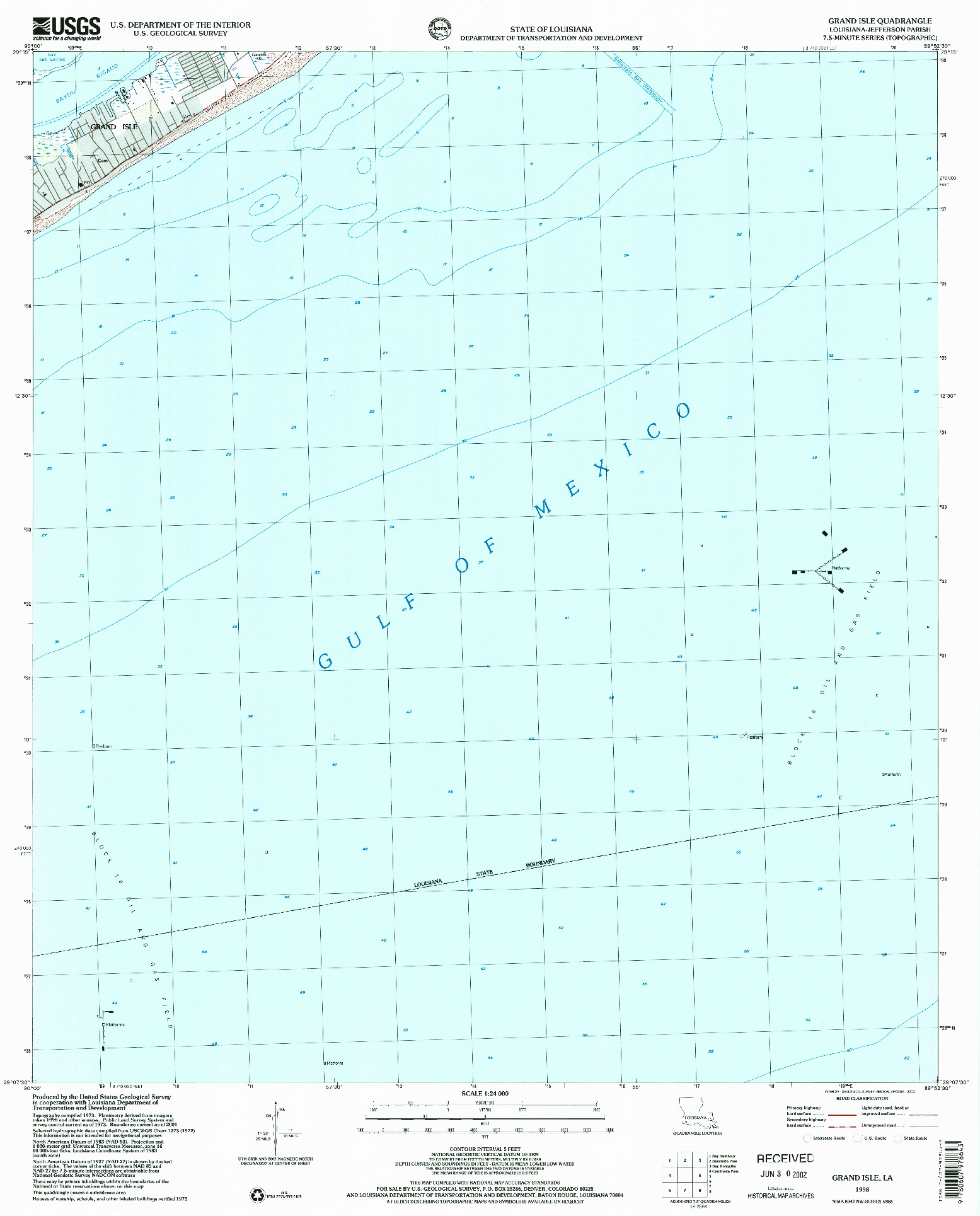 USGS 1:24000-SCALE QUADRANGLE FOR GRAND ISLE, LA 1998