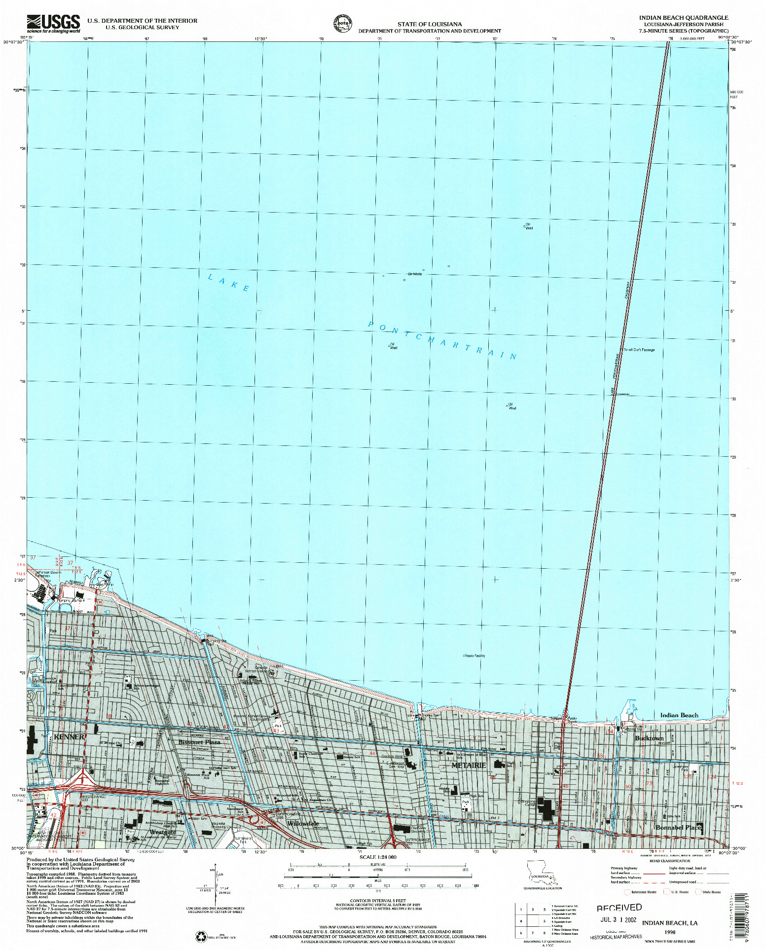 USGS 1:24000-SCALE QUADRANGLE FOR INDIAN BEACH, LA 1998