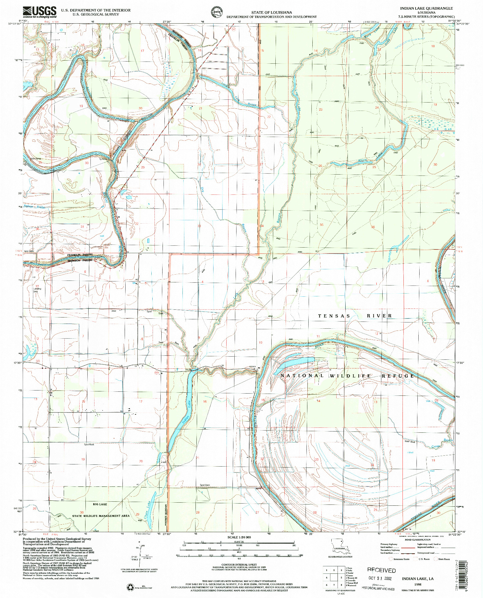 USGS 1:24000-SCALE QUADRANGLE FOR INDIAN LAKE, LA 1998