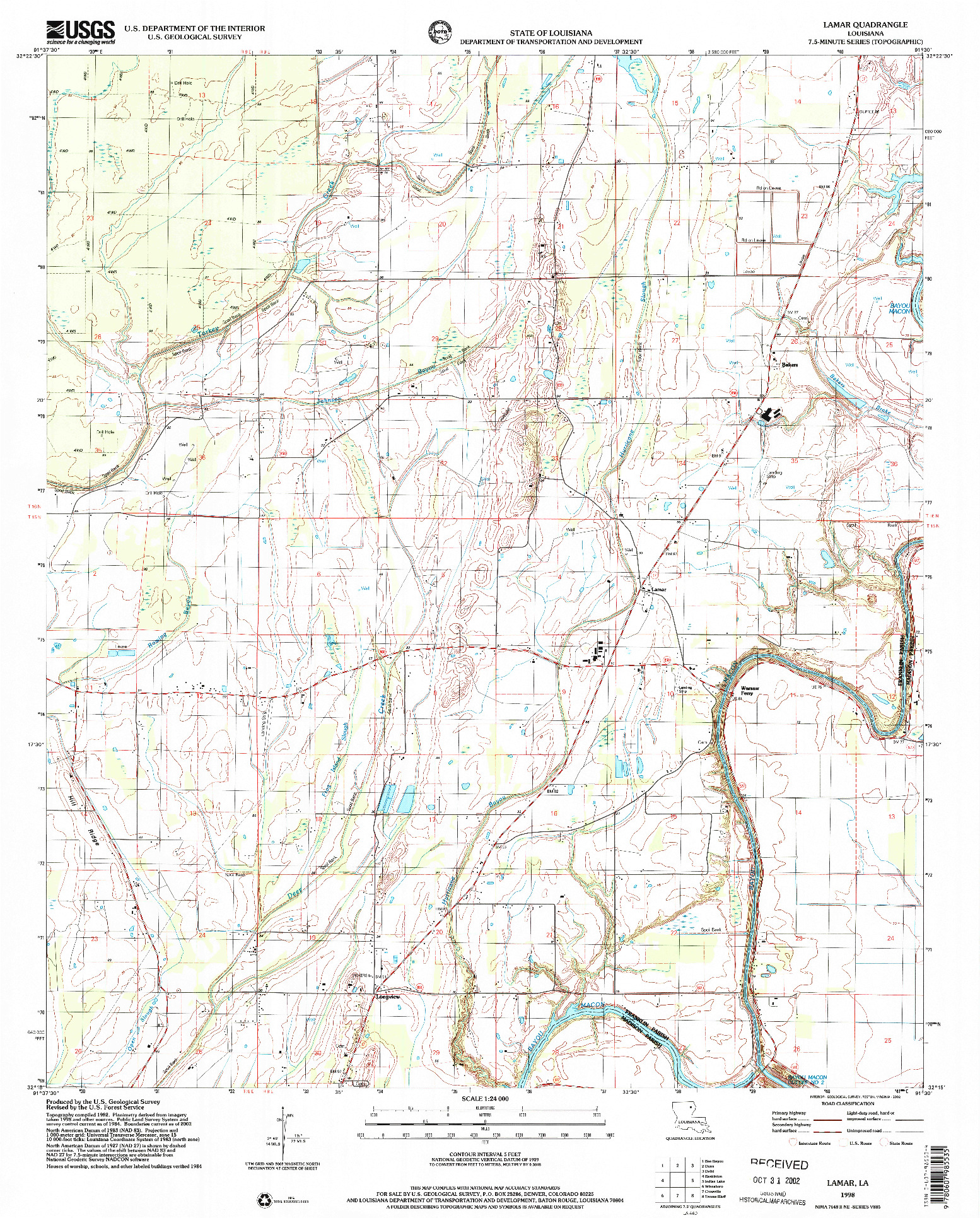 USGS 1:24000-SCALE QUADRANGLE FOR LAMAR, LA 1998