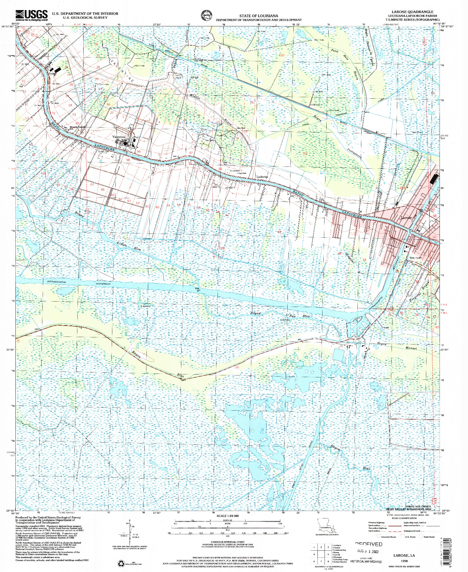 USGS 1:24000-SCALE QUADRANGLE FOR LAROSE, LA 1998