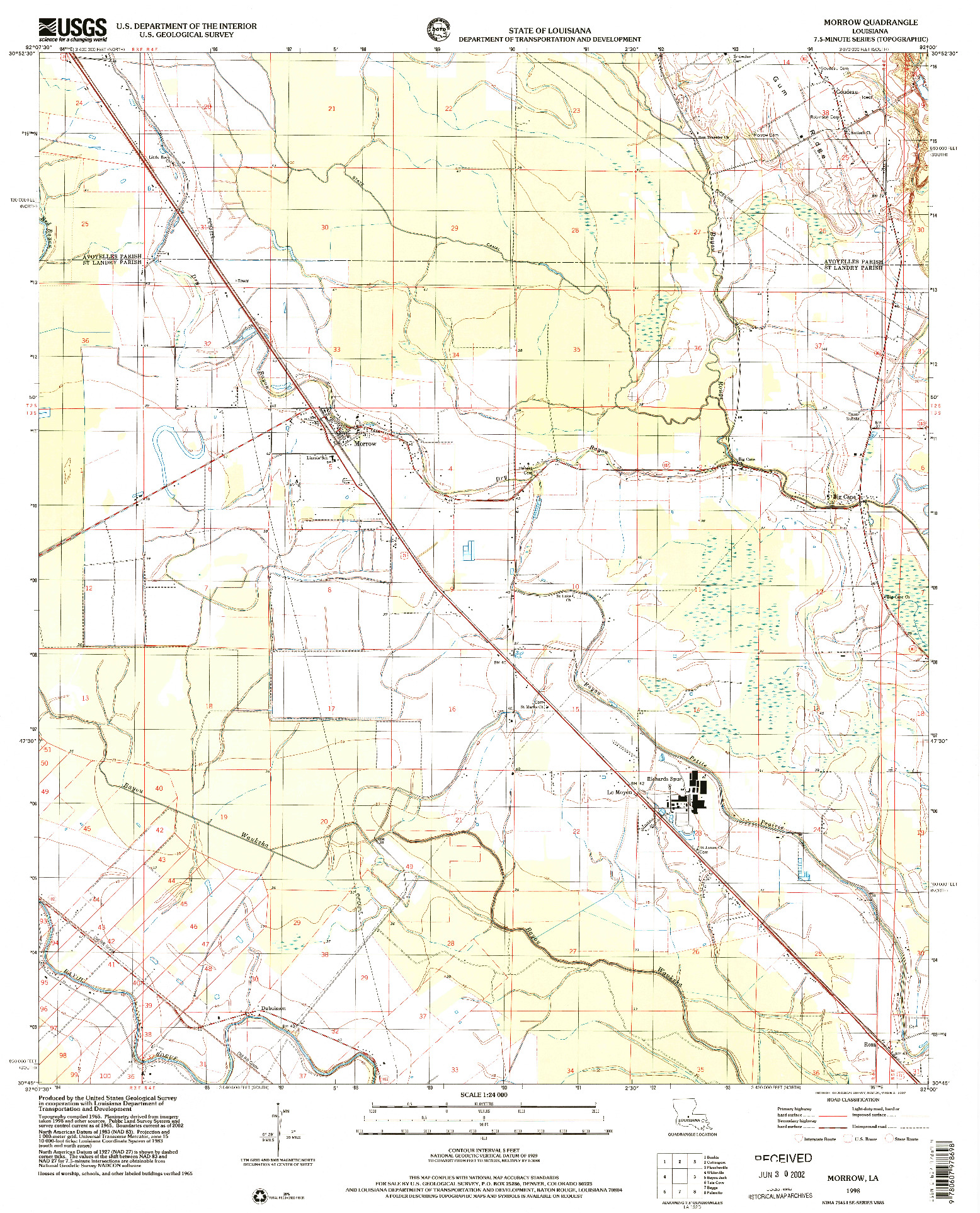 USGS 1:24000-SCALE QUADRANGLE FOR MORROW, LA 1998