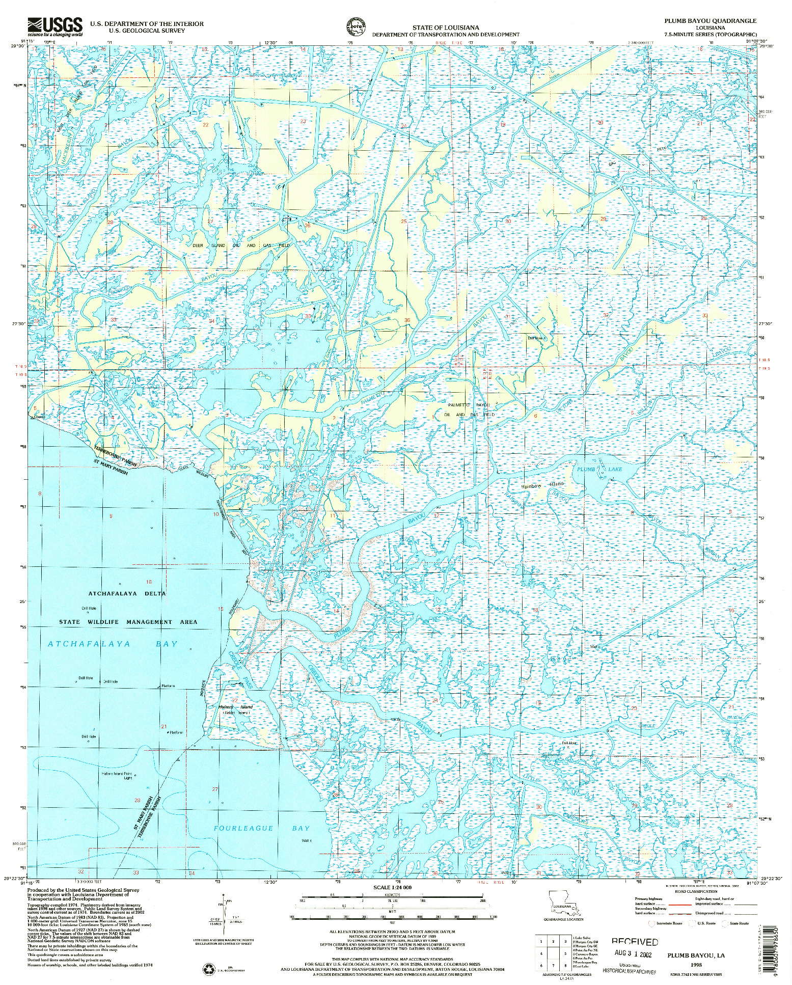 USGS 1:24000-SCALE QUADRANGLE FOR PLUMB BAYOU, LA 1998