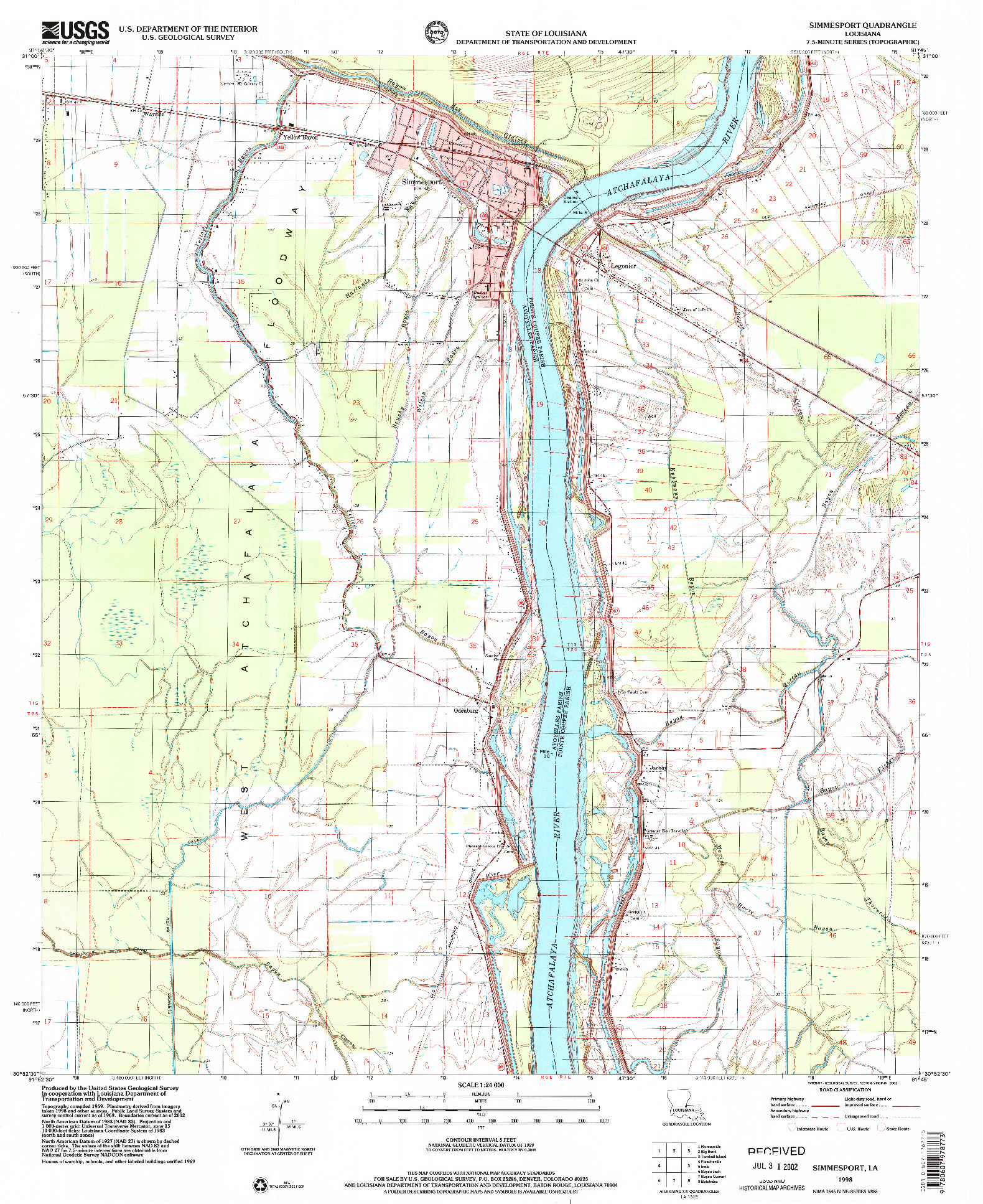 USGS 1:24000-SCALE QUADRANGLE FOR SIMMESPORT, LA 1998