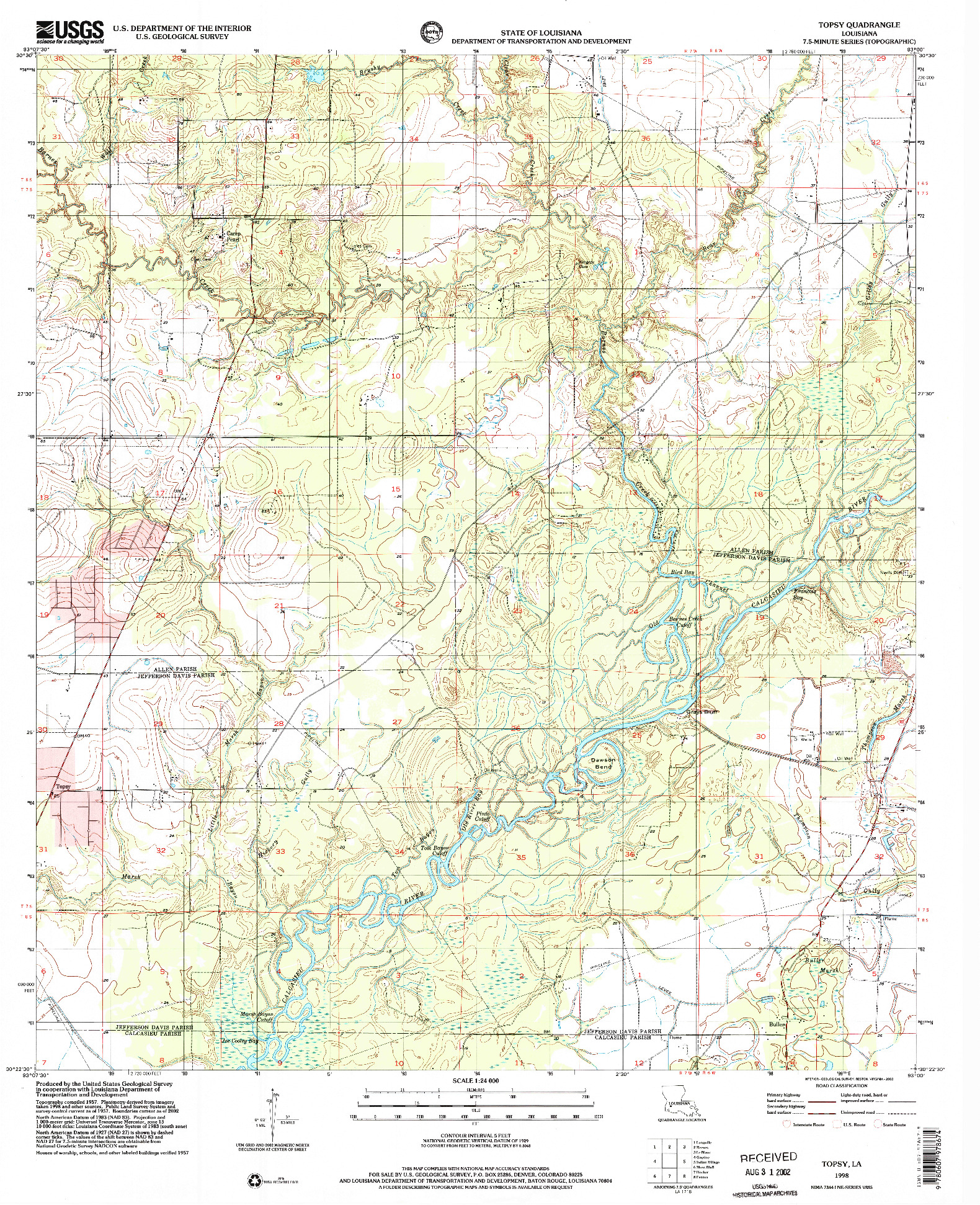 USGS 1:24000-SCALE QUADRANGLE FOR TOPSY, LA 1998