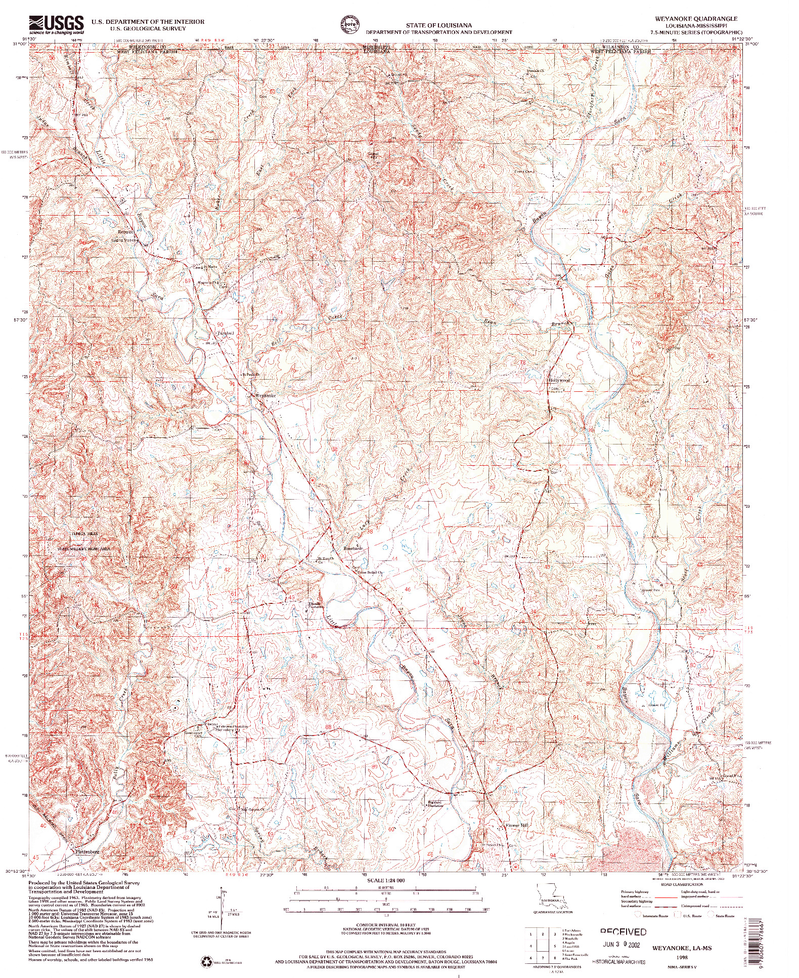 USGS 1:24000-SCALE QUADRANGLE FOR WEYANOKE, LA 1998