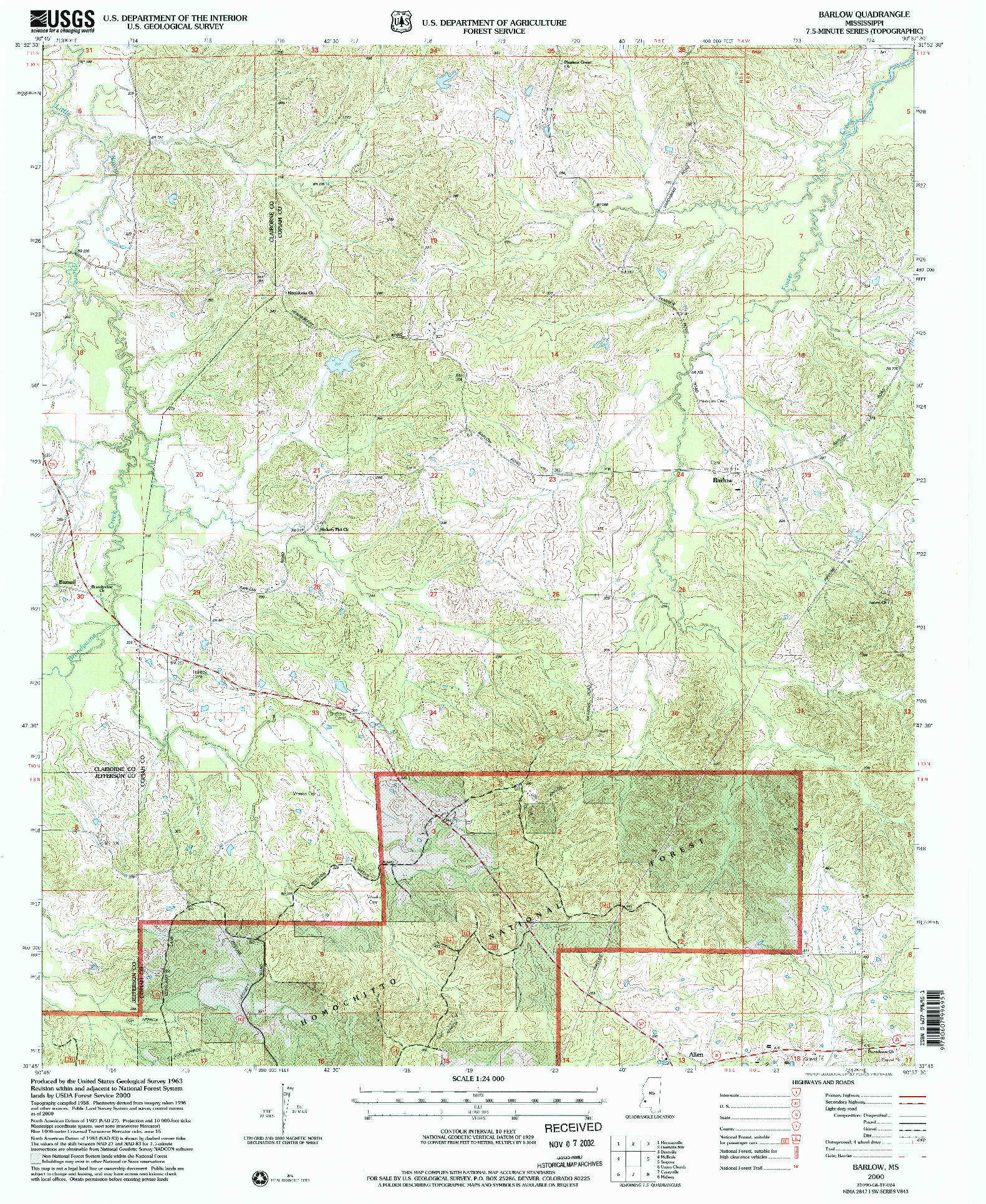 USGS 1:24000-SCALE QUADRANGLE FOR BARLOW, MS 2000