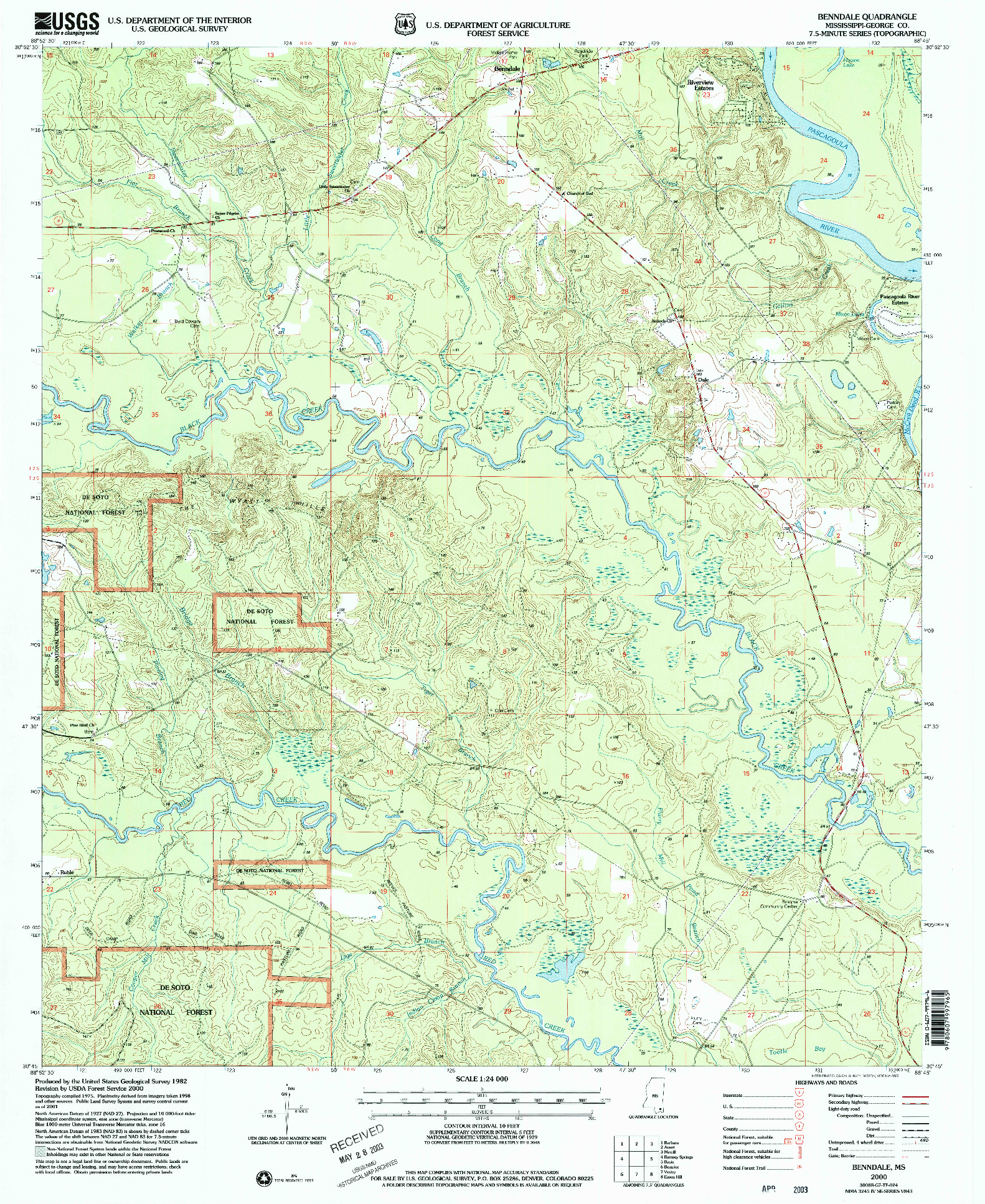 USGS 1:24000-SCALE QUADRANGLE FOR BENNDALE, MS 2000