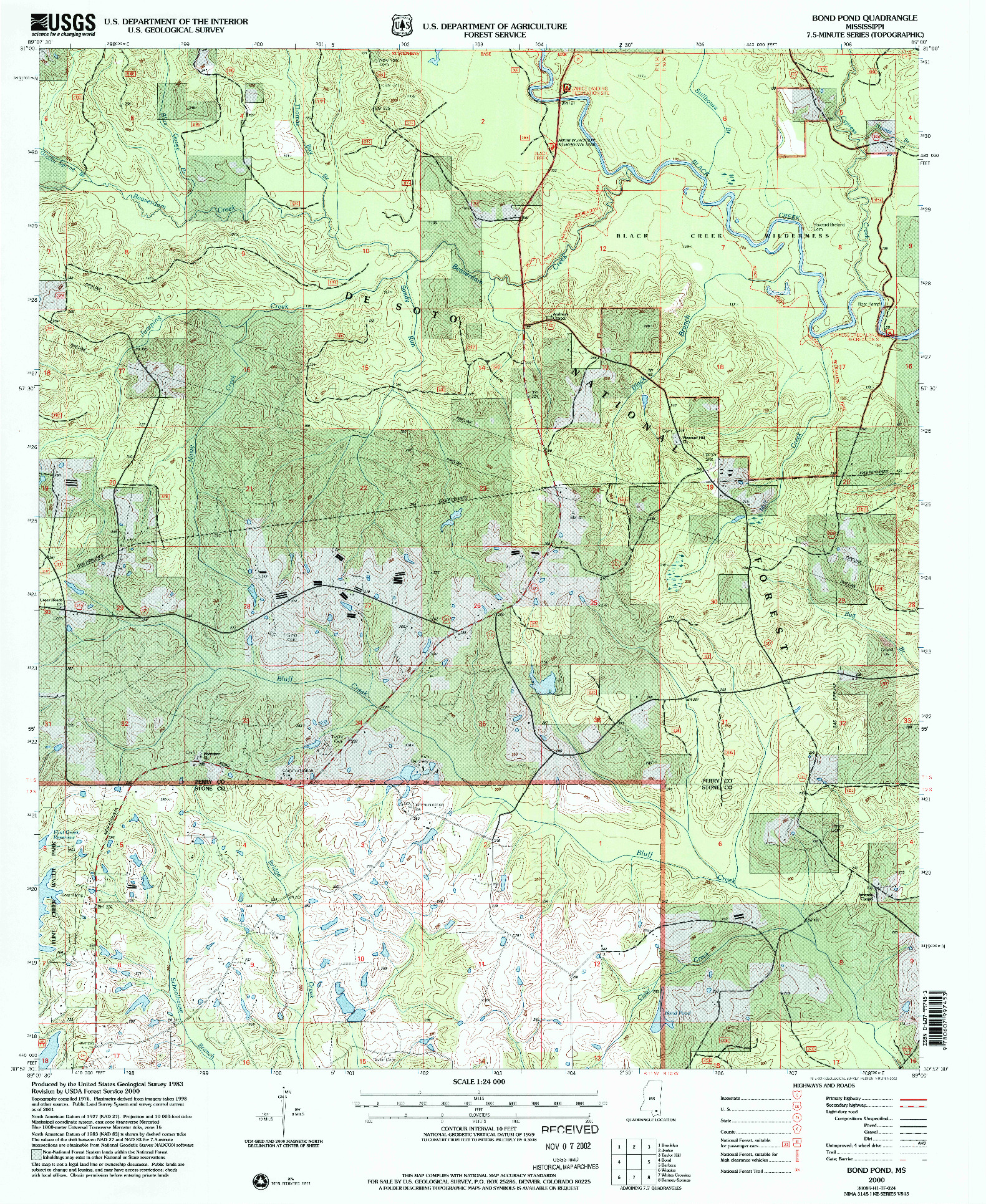 USGS 1:24000-SCALE QUADRANGLE FOR BOND POND, MS 2000