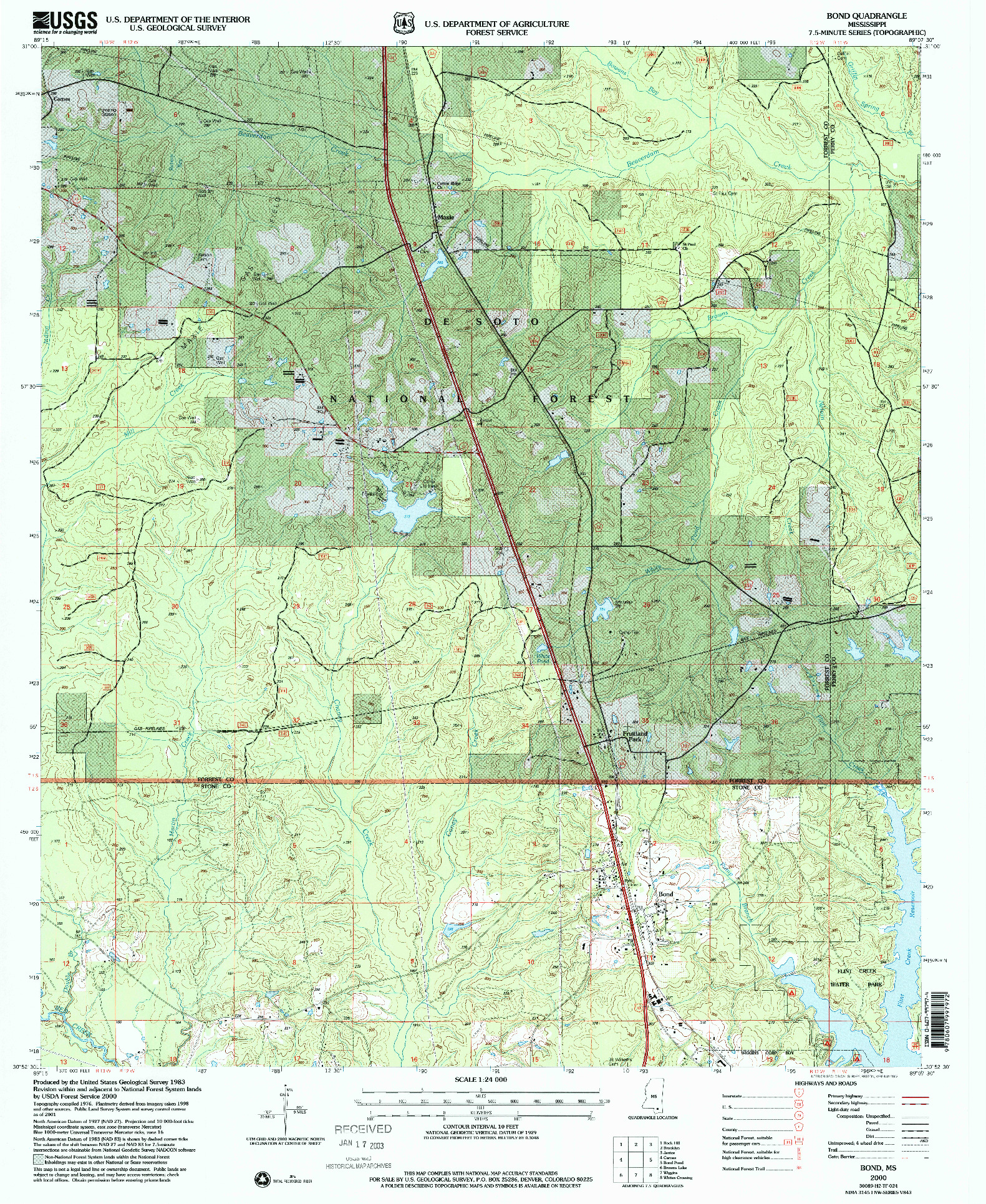 USGS 1:24000-SCALE QUADRANGLE FOR BOND, MS 2000