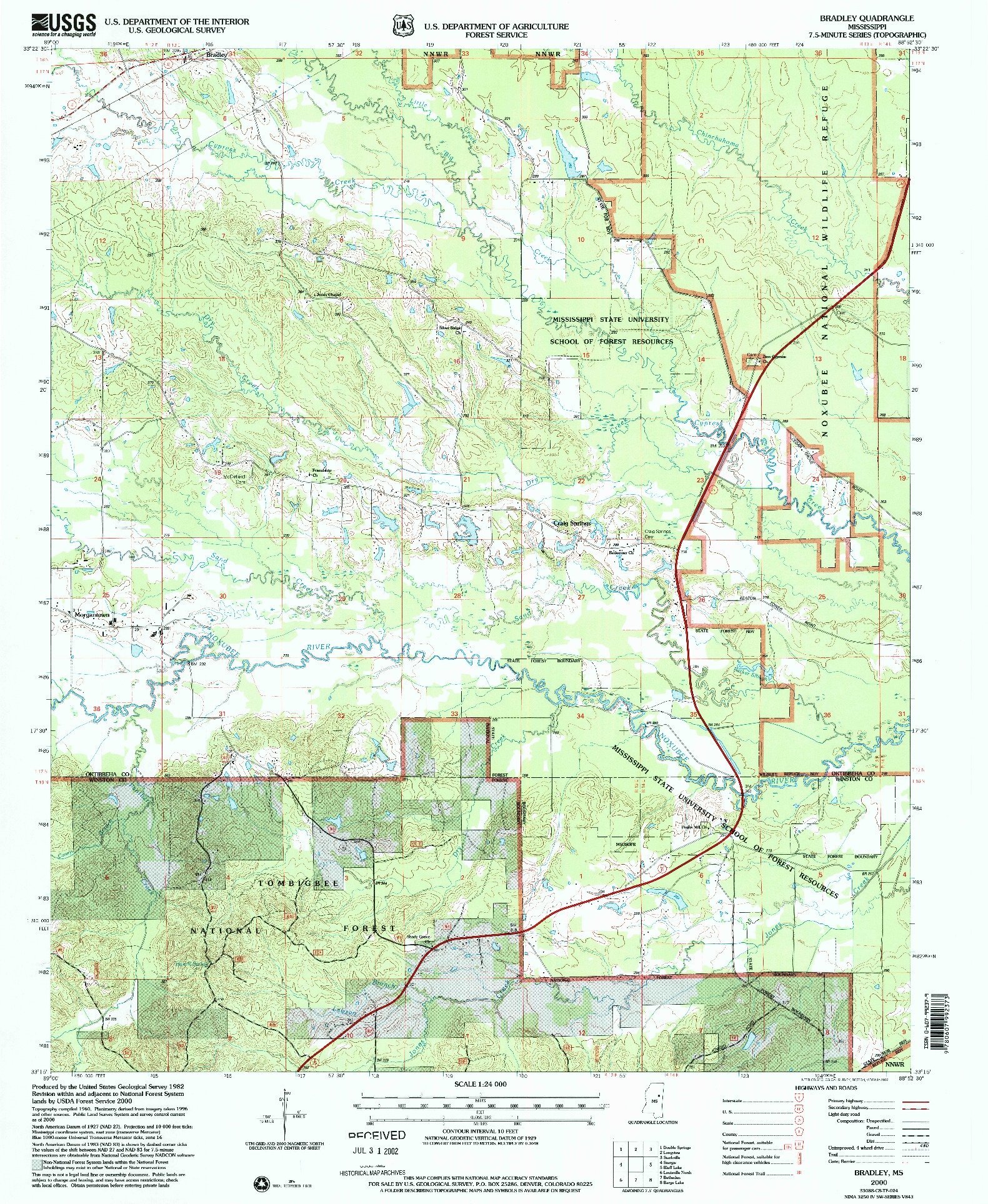 USGS 1:24000-SCALE QUADRANGLE FOR BRADLEY, MS 2000