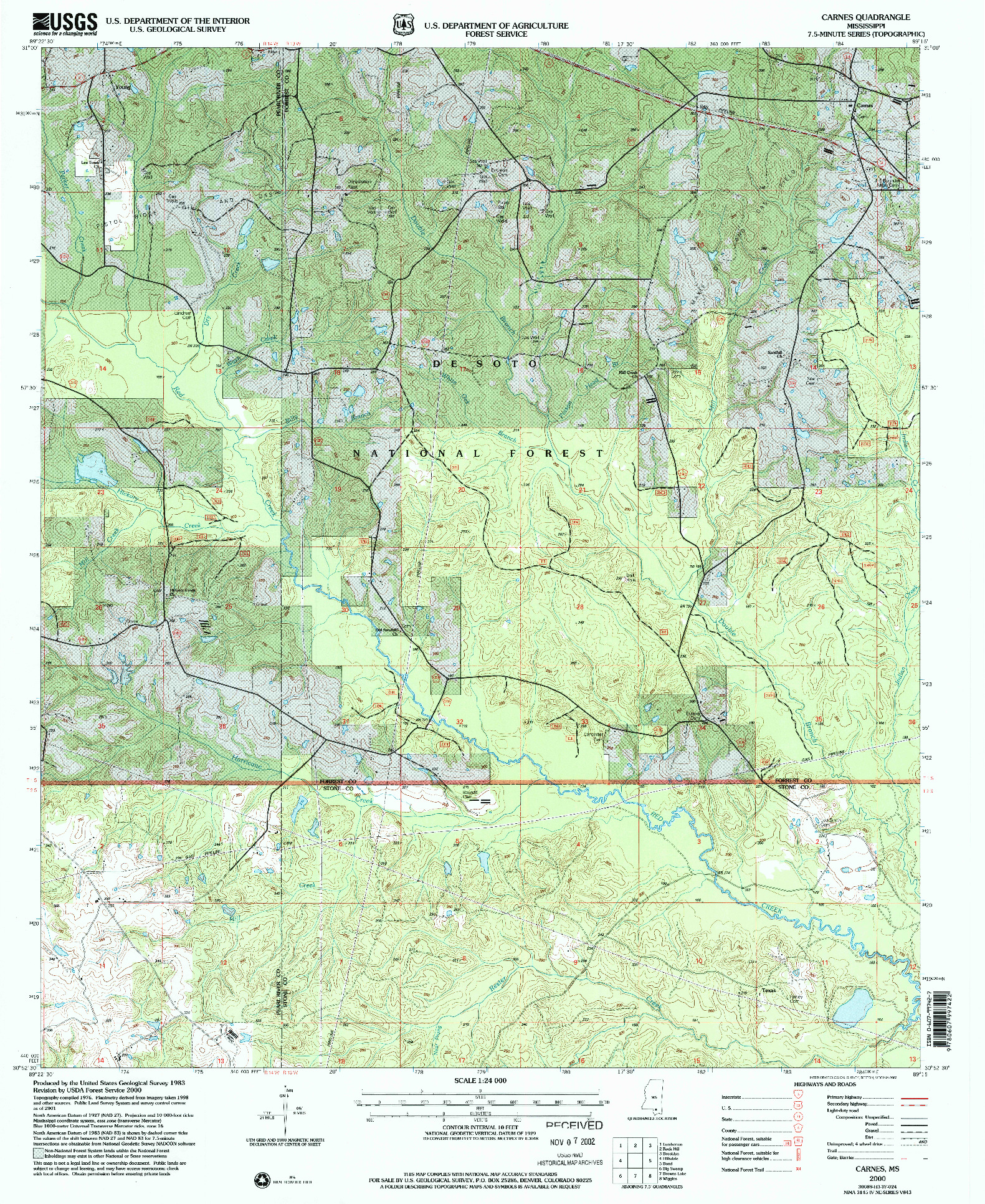 USGS 1:24000-SCALE QUADRANGLE FOR CARNES, MS 2000