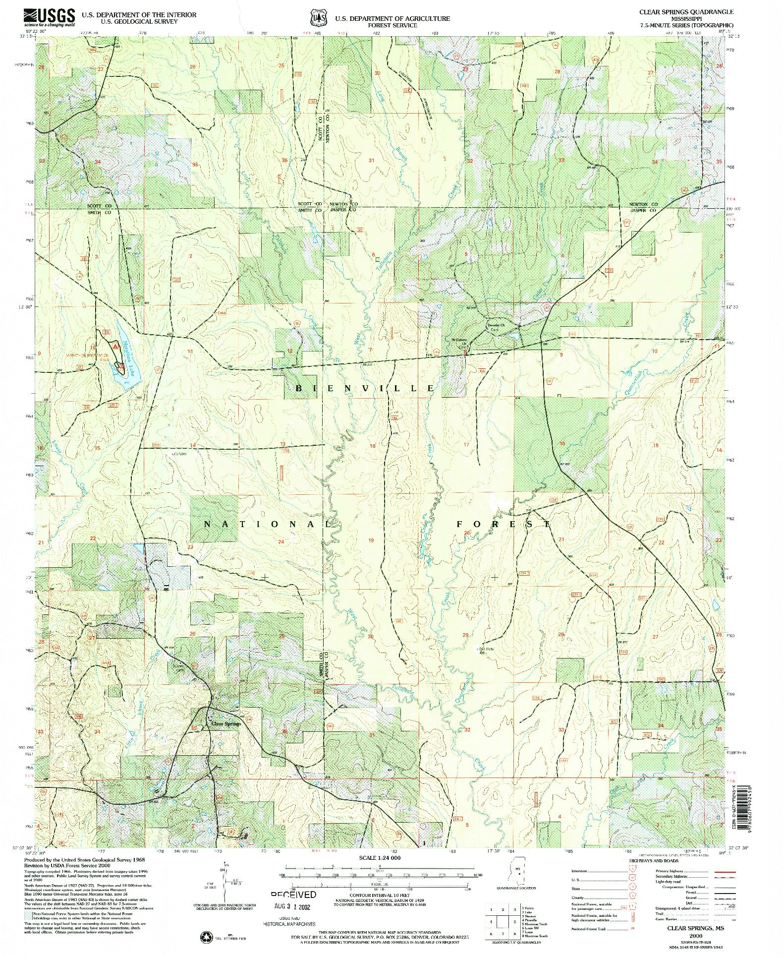 USGS 1:24000-SCALE QUADRANGLE FOR CLEAR SPRINGS, MS 2000