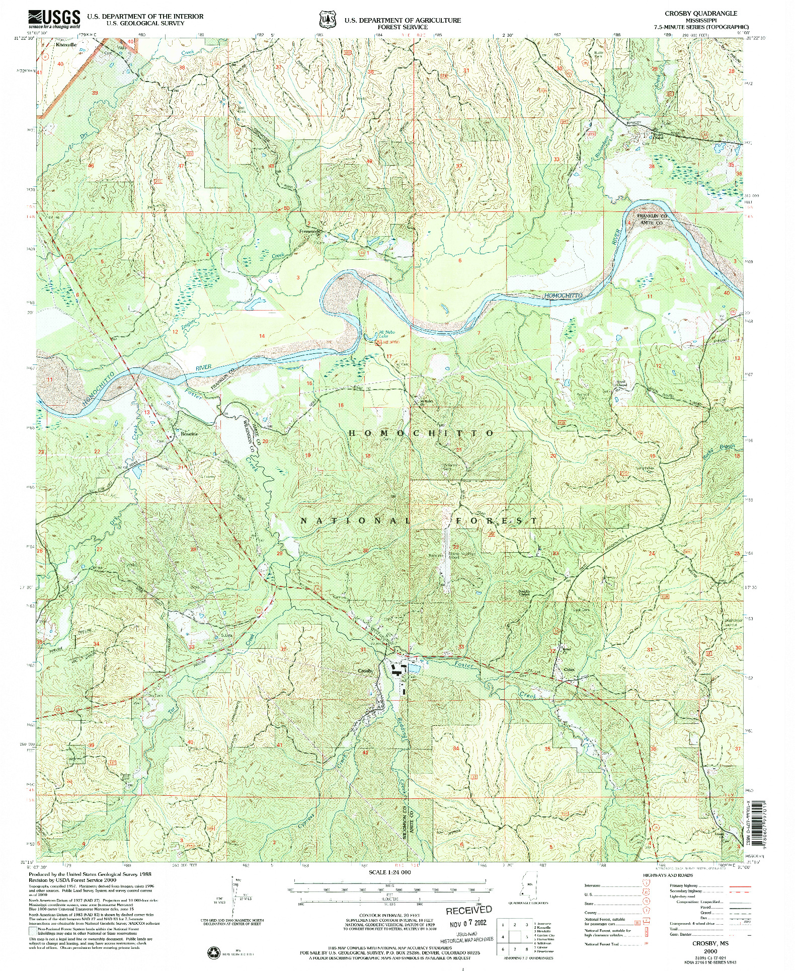 USGS 1:24000-SCALE QUADRANGLE FOR CROSBY, MS 2000
