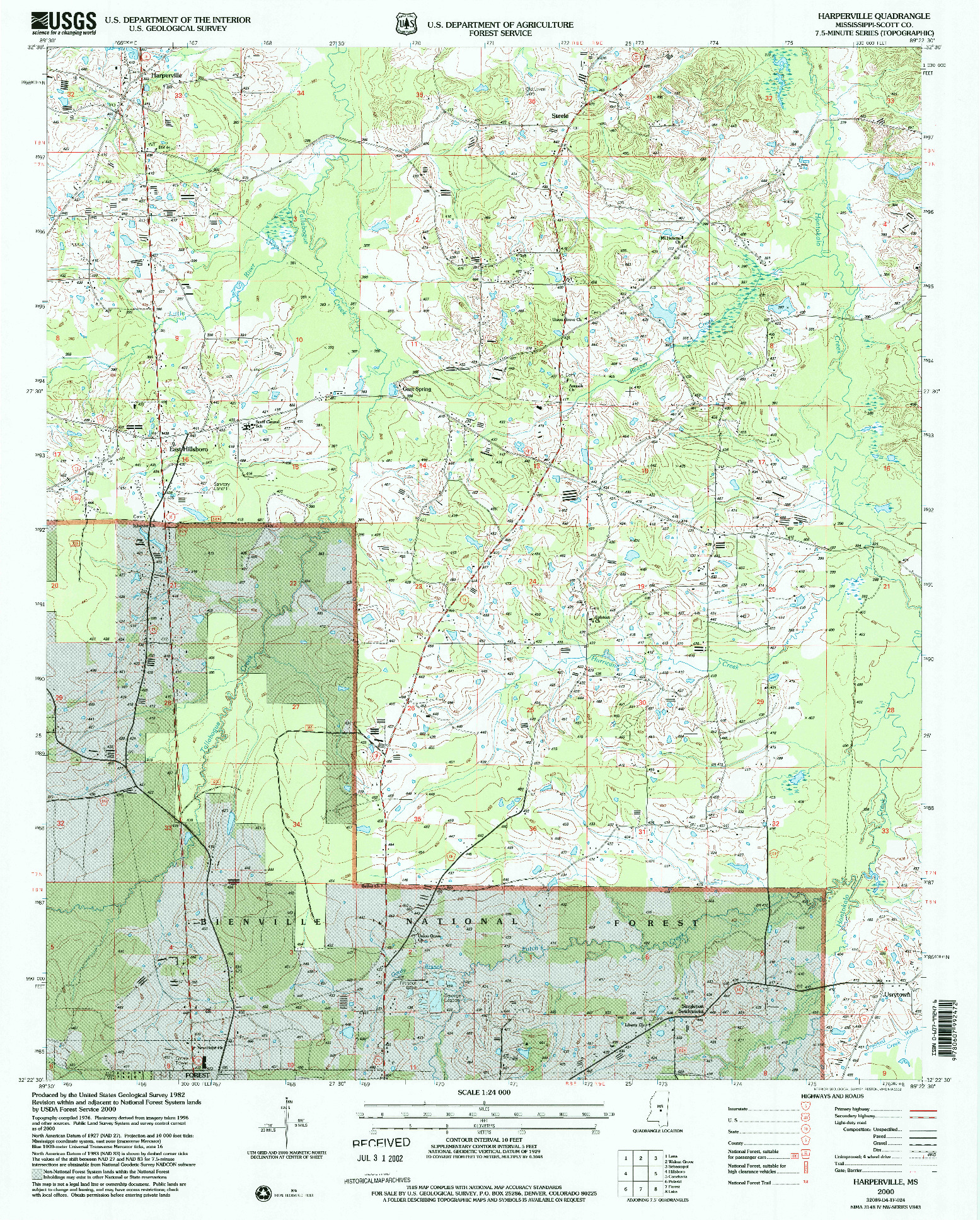 USGS 1:24000-SCALE QUADRANGLE FOR HARPERVILLE, MS 2000