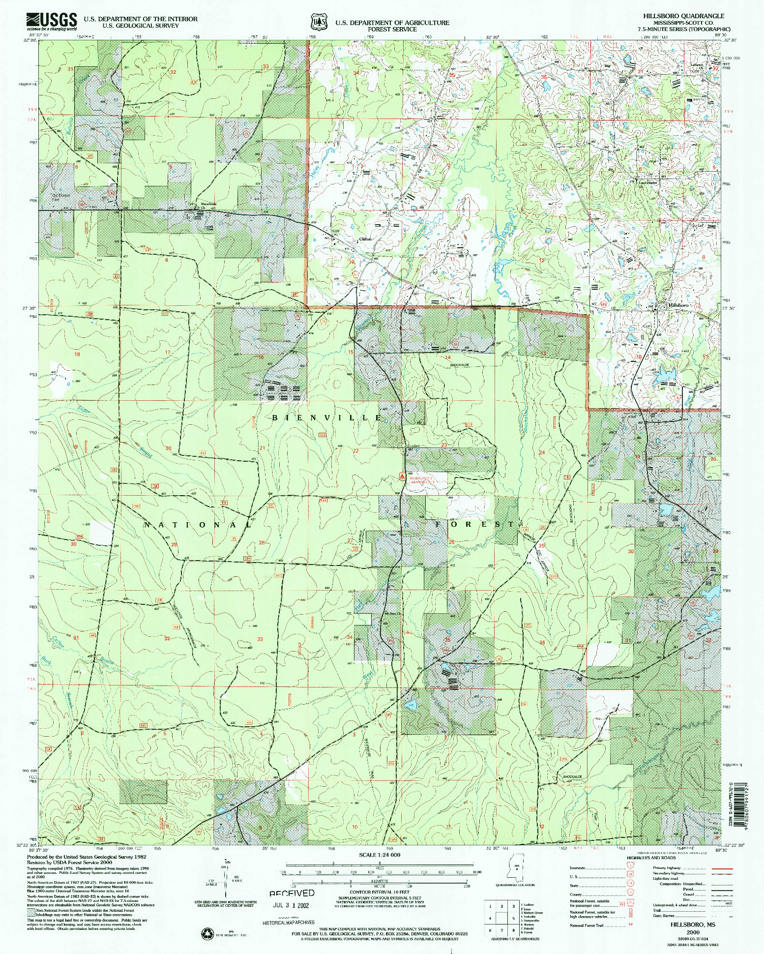 USGS 1:24000-SCALE QUADRANGLE FOR HILLSBORO, MS 2000