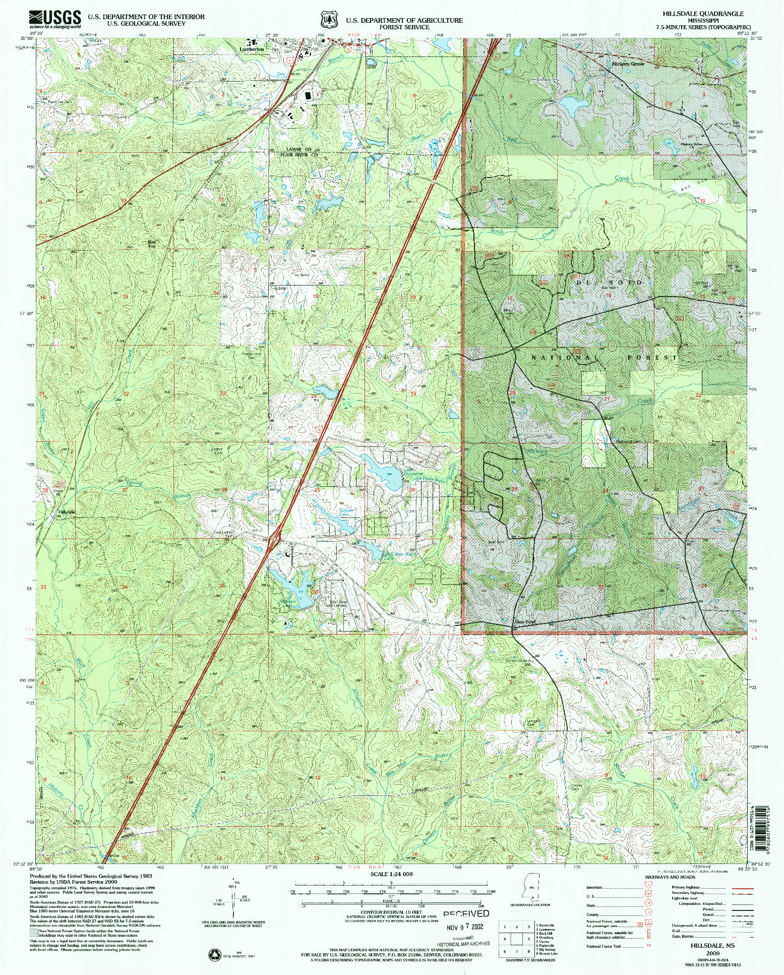 USGS 1:24000-SCALE QUADRANGLE FOR HILLSDALE, MS 2000