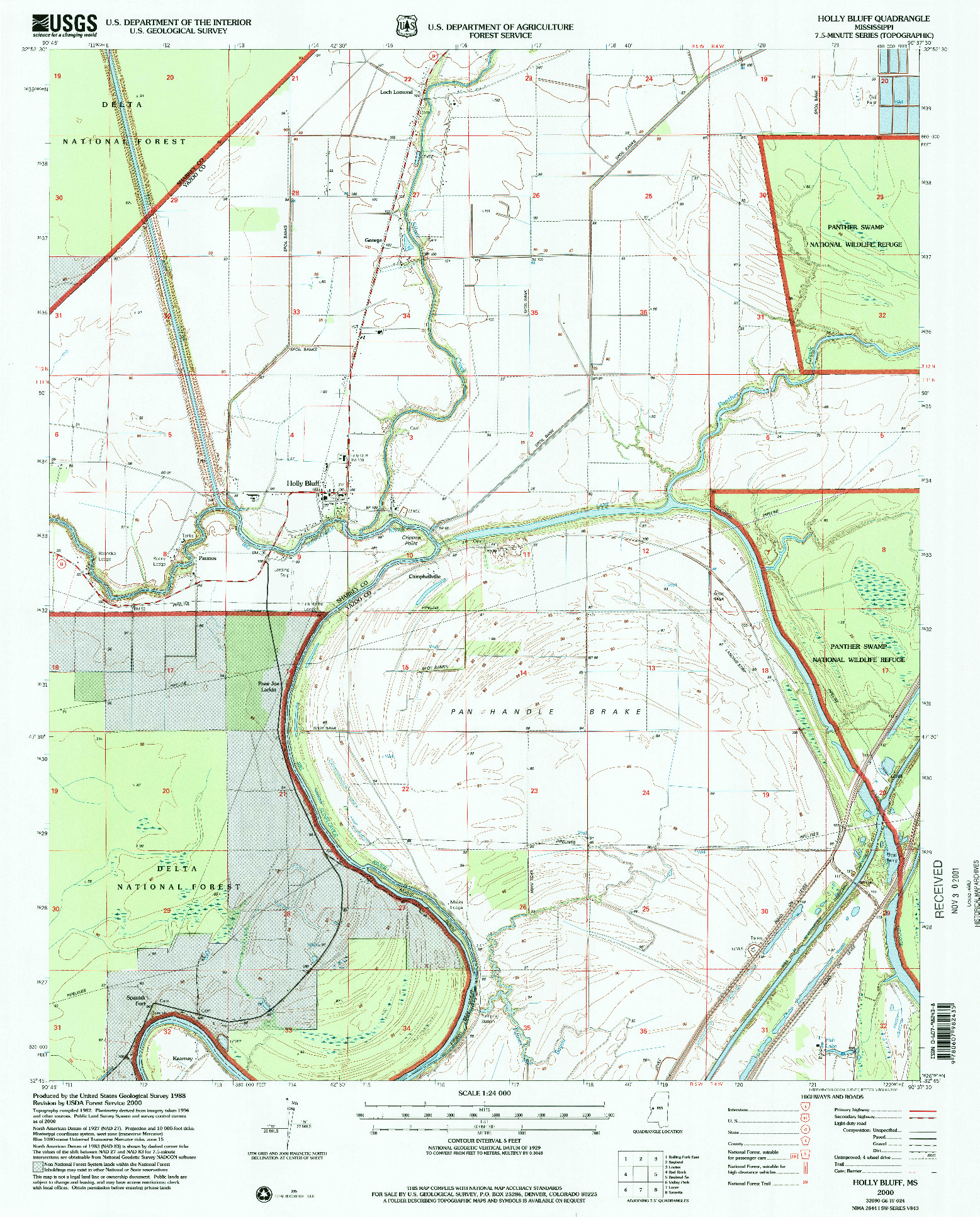 USGS 1:24000-SCALE QUADRANGLE FOR HOLLY BLUFF, MS 2000