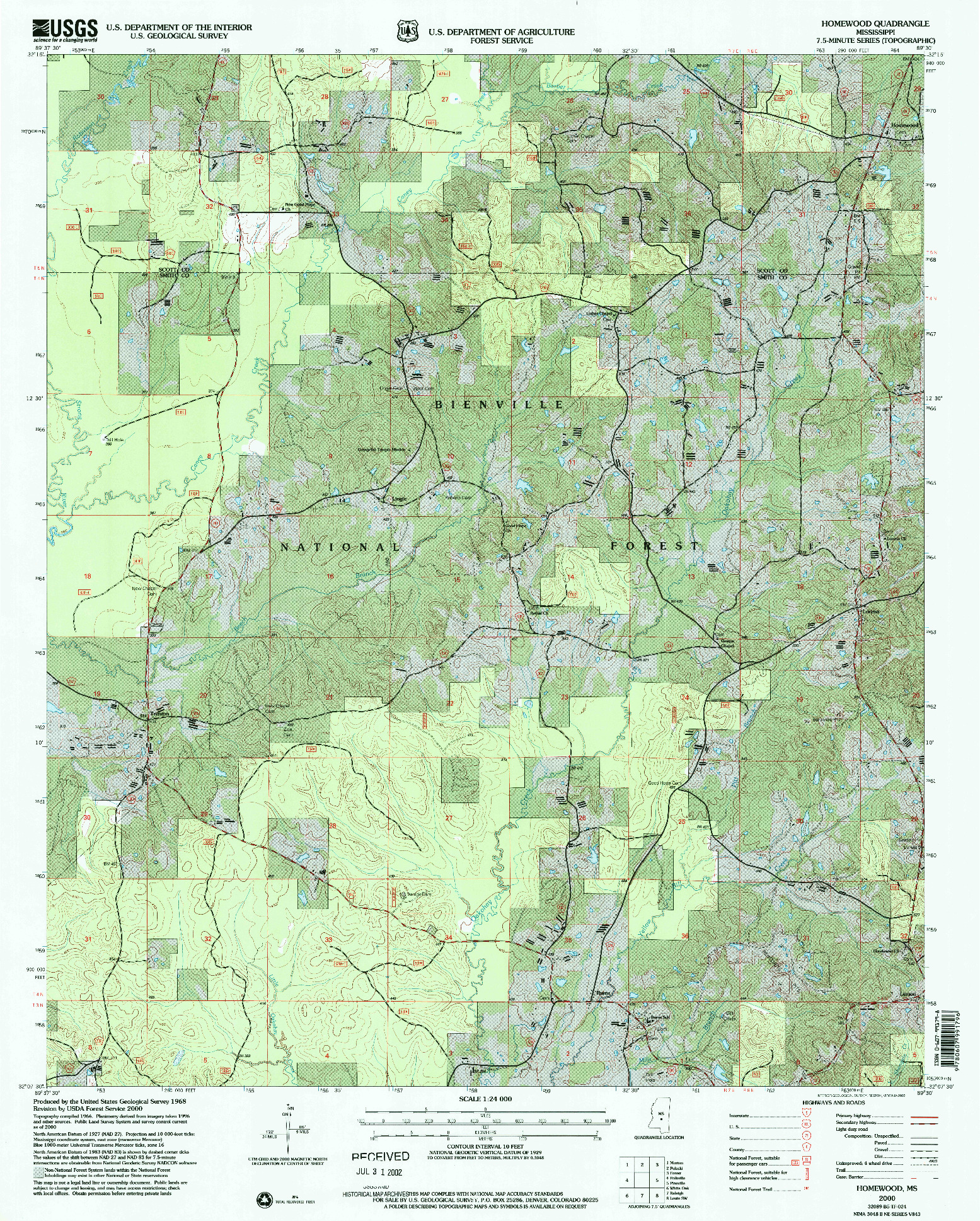 USGS 1:24000-SCALE QUADRANGLE FOR HOMEWOOD, MS 2000