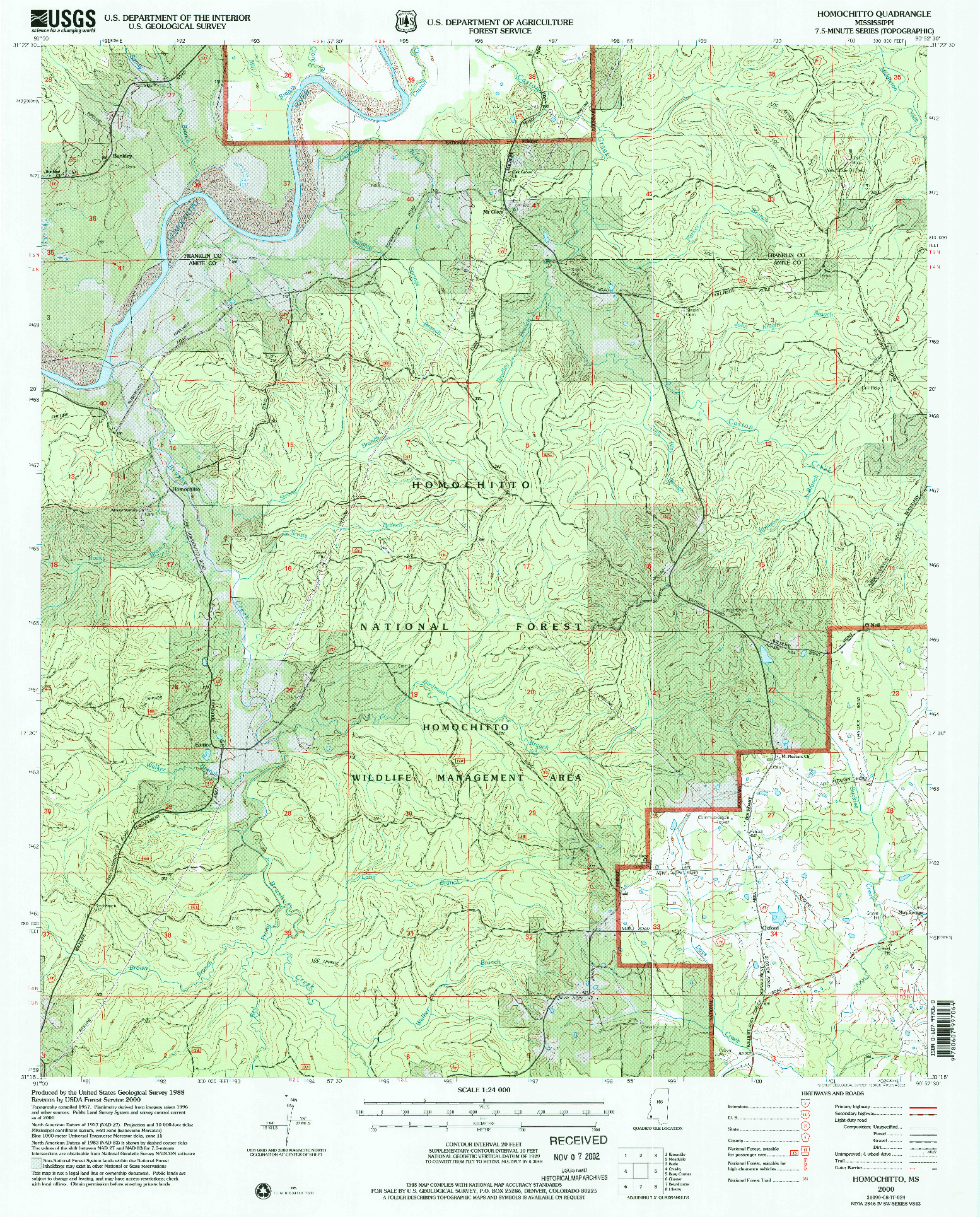 USGS 1:24000-SCALE QUADRANGLE FOR HOMOCHITTO, MS 2000