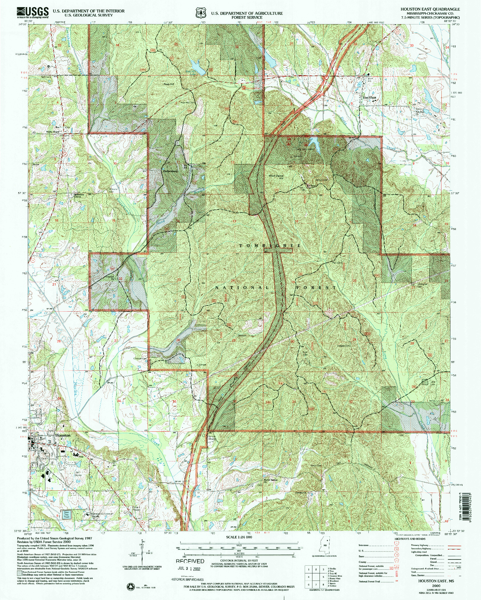 USGS 1:24000-SCALE QUADRANGLE FOR HOUSTON EAST, MS 2000