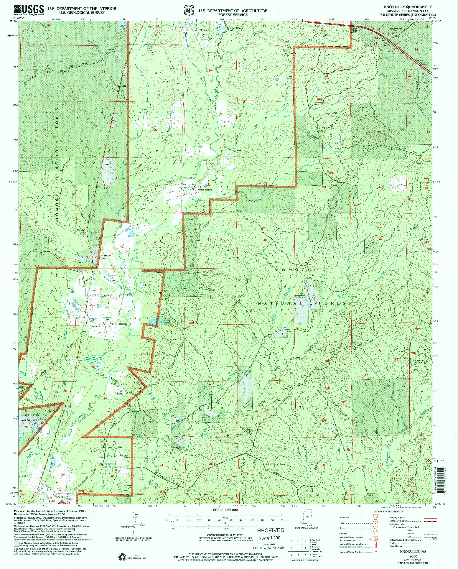 USGS 1:24000-SCALE QUADRANGLE FOR KNOXVILLE, MS 2000