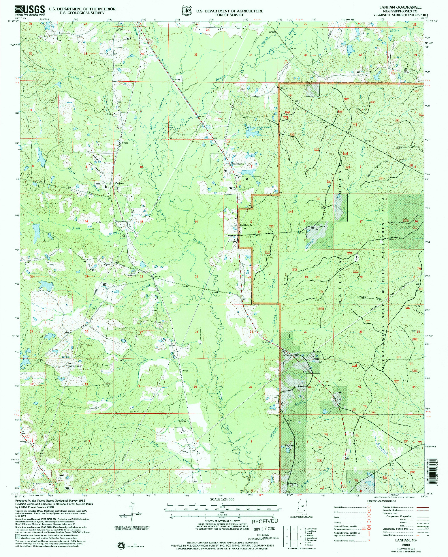USGS 1:24000-SCALE QUADRANGLE FOR LANHAM, MS 2000