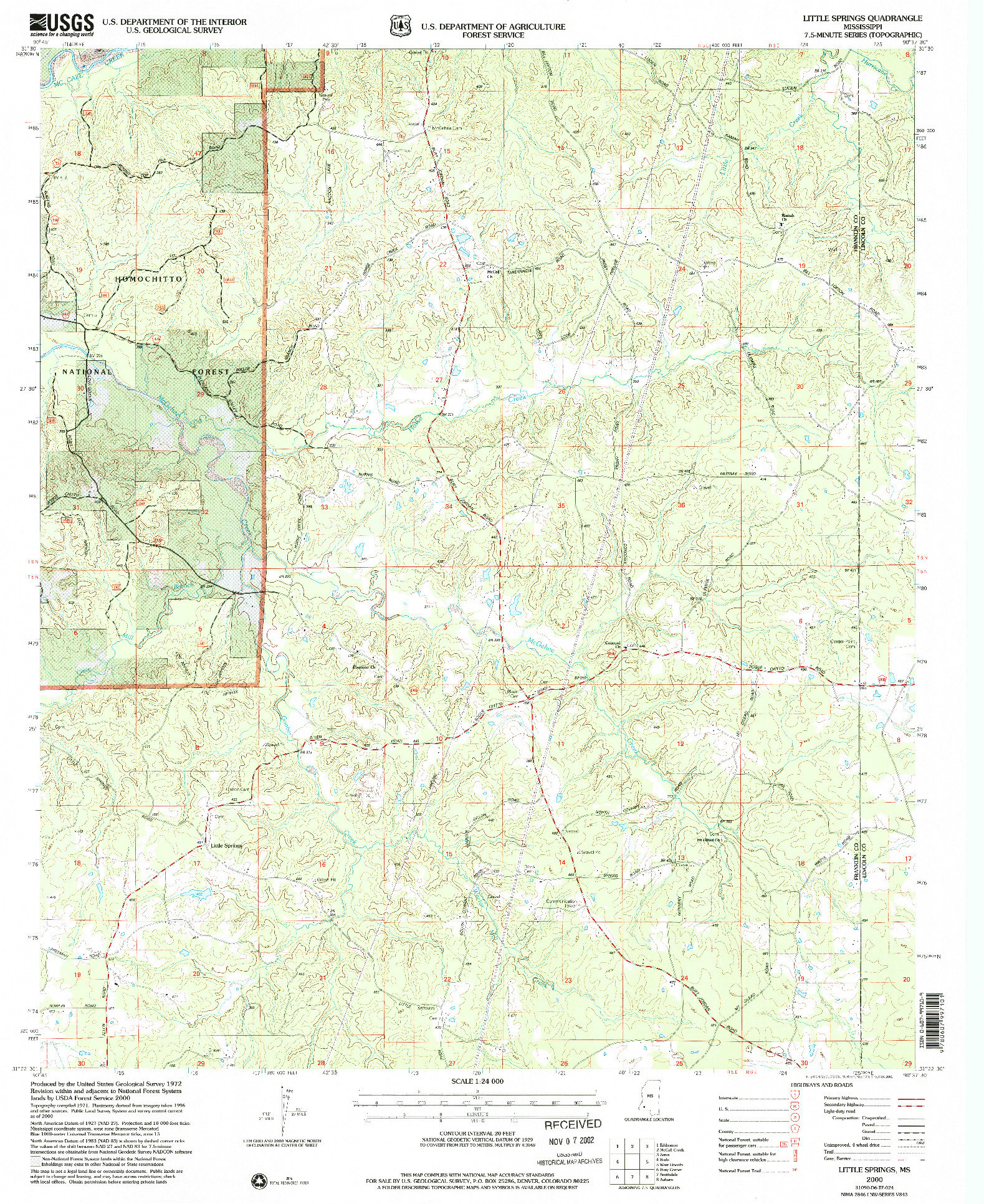 USGS 1:24000-SCALE QUADRANGLE FOR LITTLE SPRINGS, MS 2000