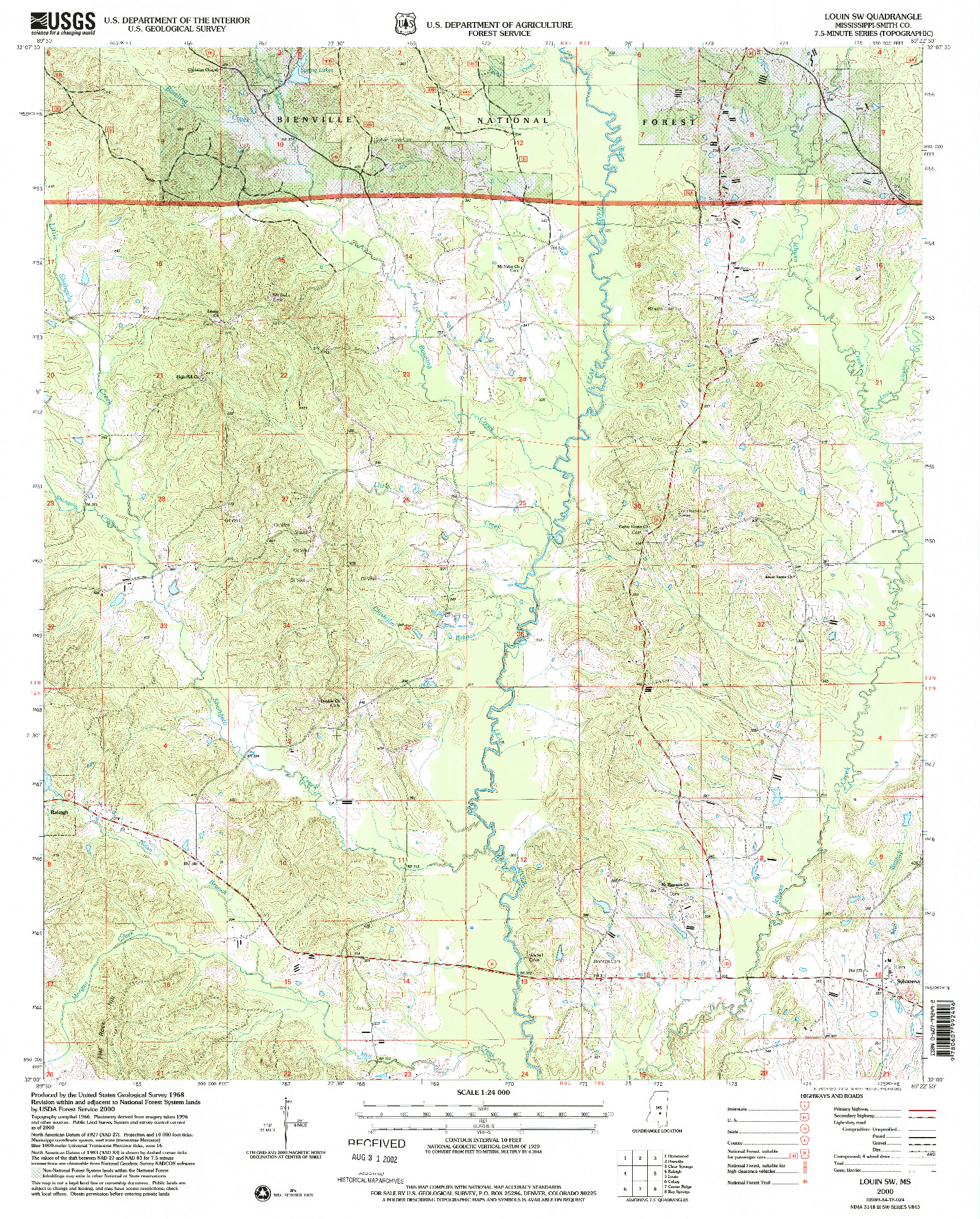 USGS 1:24000-SCALE QUADRANGLE FOR LOUIN SW, MS 2000