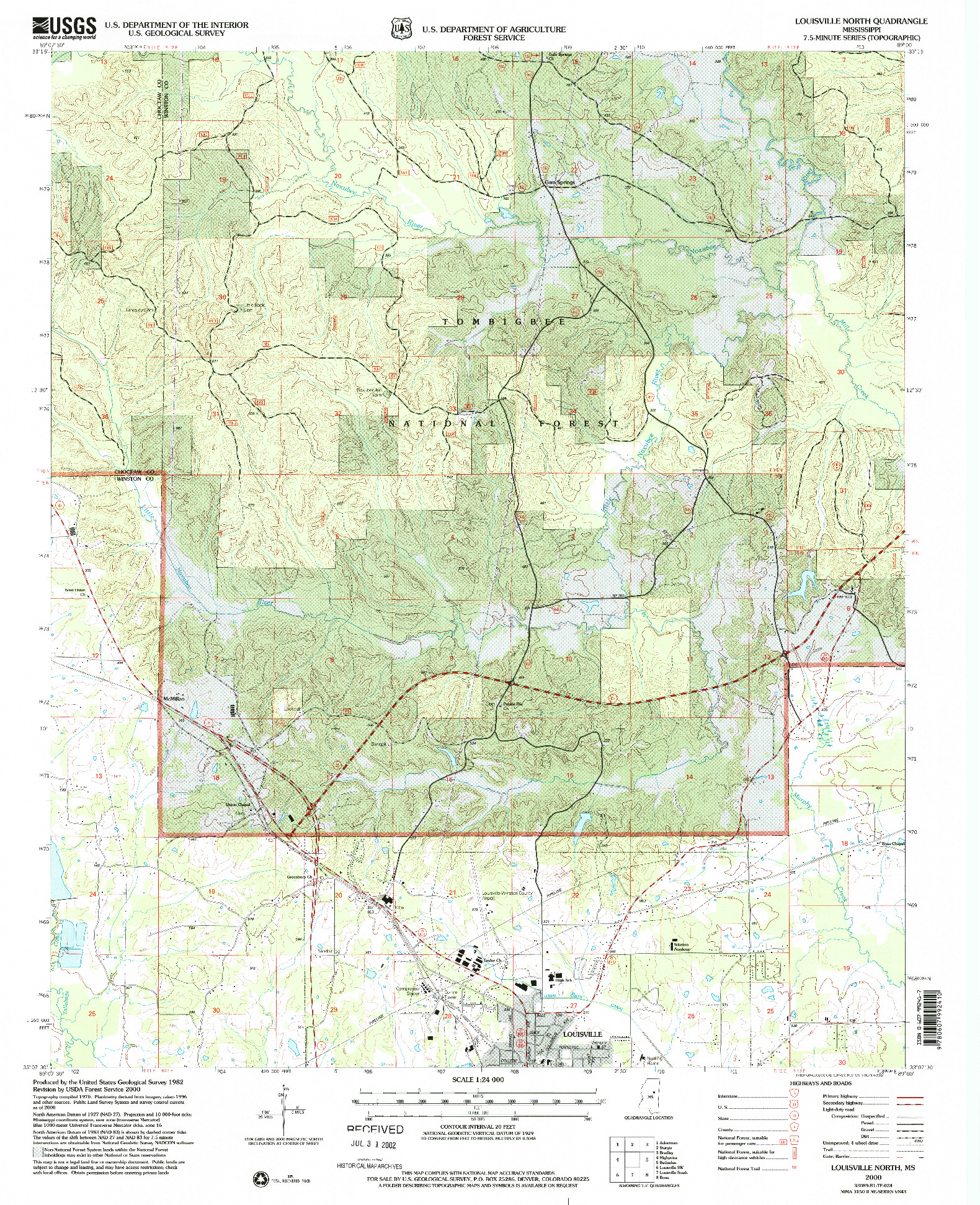 USGS 1:24000-SCALE QUADRANGLE FOR LOUISVILLE NORTH, MS 2000