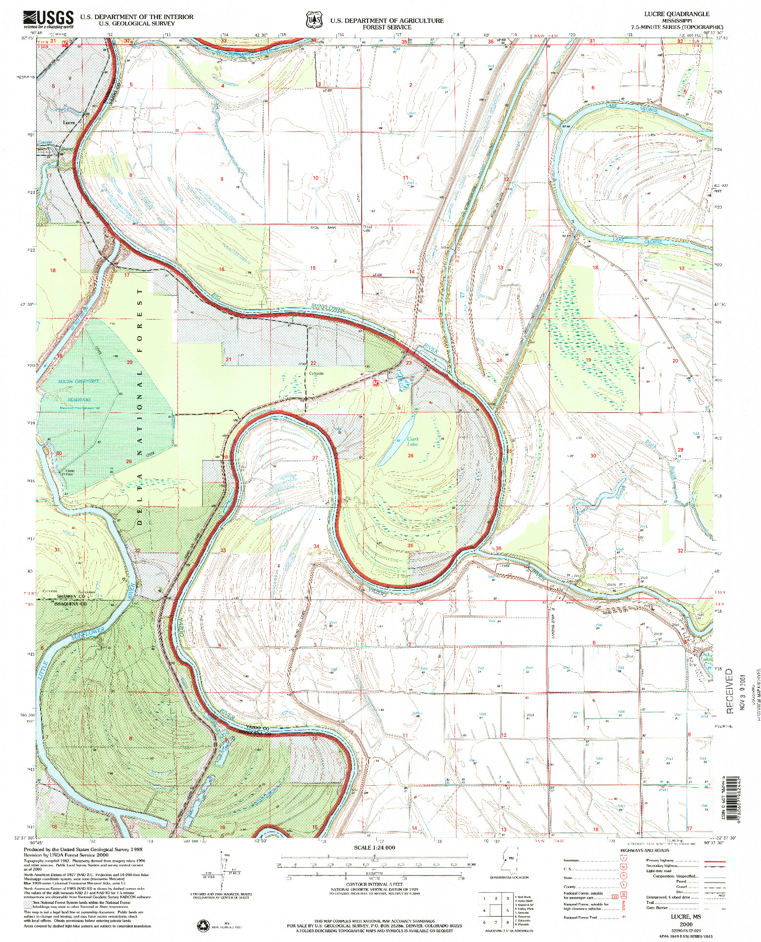 USGS 1:24000-SCALE QUADRANGLE FOR LUCRE, MS 2000