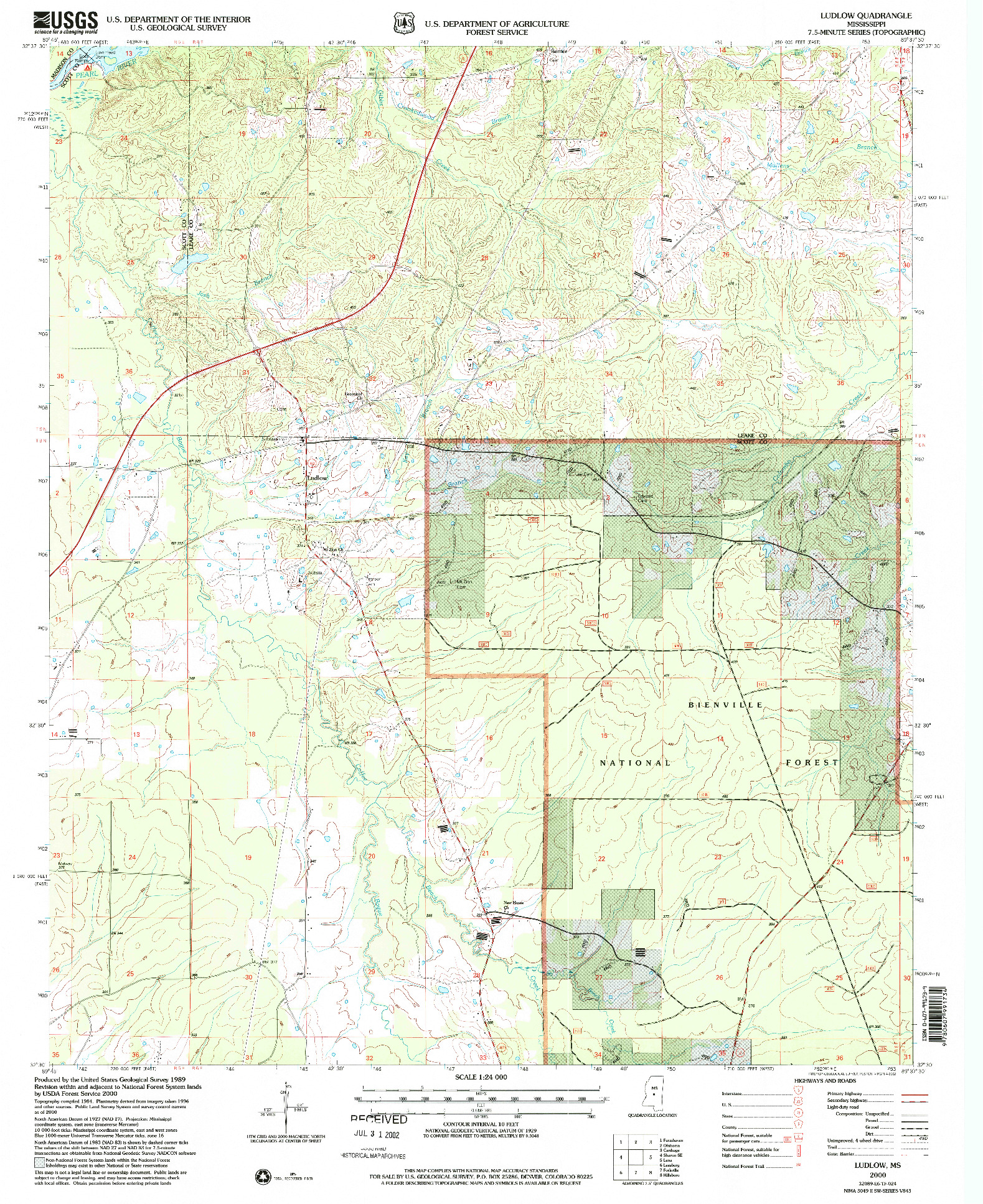 USGS 1:24000-SCALE QUADRANGLE FOR LUDLOW, MS 2000