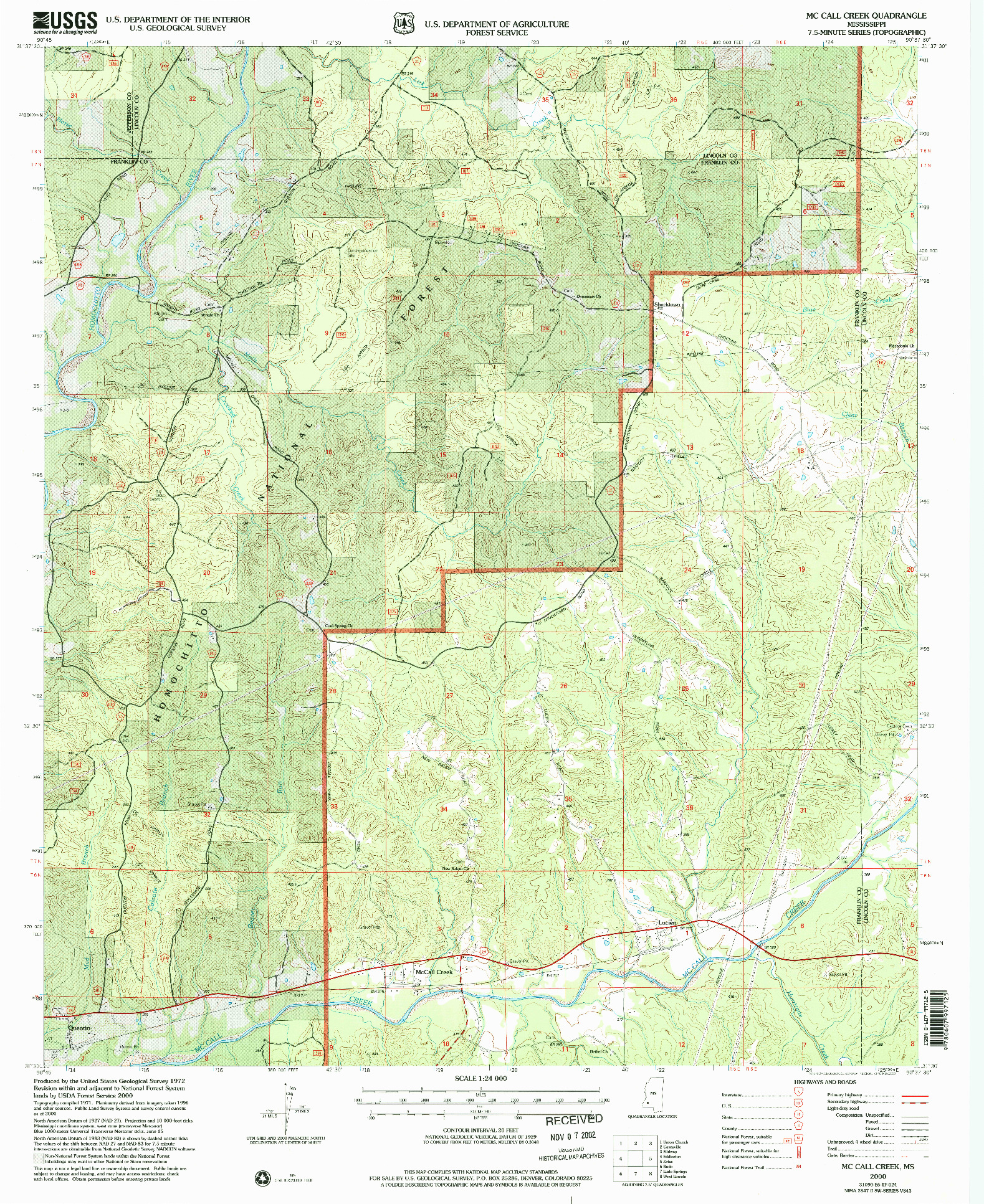 USGS 1:24000-SCALE QUADRANGLE FOR MCCALL CREEK, MS 2000