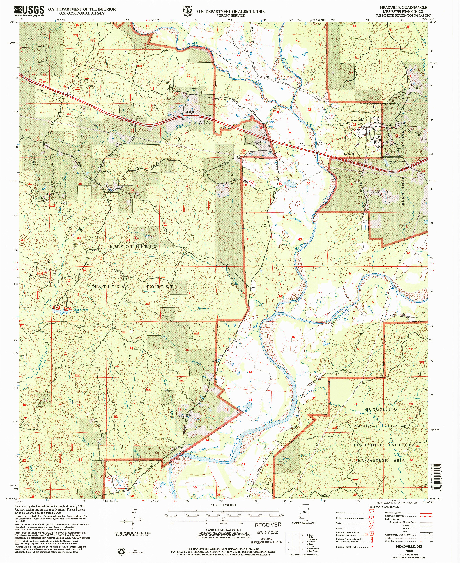 USGS 1:24000-SCALE QUADRANGLE FOR MEADVILLE, MS 2000