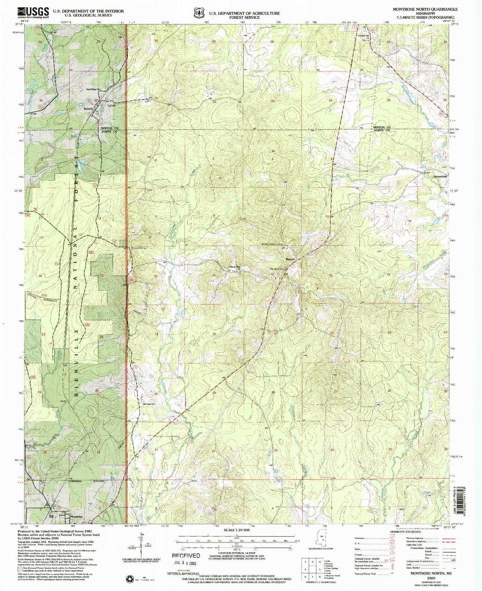 USGS 1:24000-SCALE QUADRANGLE FOR MONTROSE NORTH, MS 2000