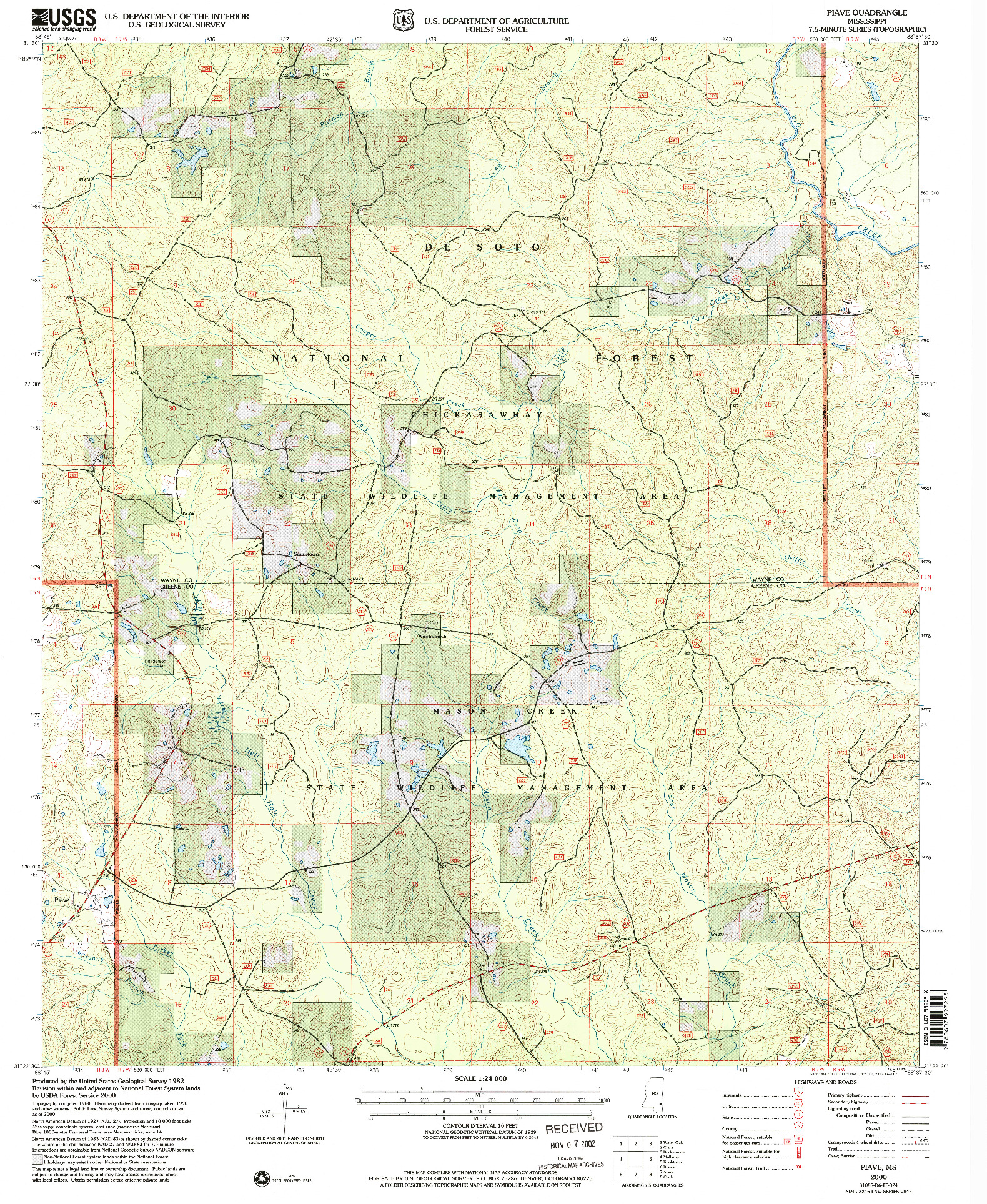 USGS 1:24000-SCALE QUADRANGLE FOR PIAVE, MS 2000