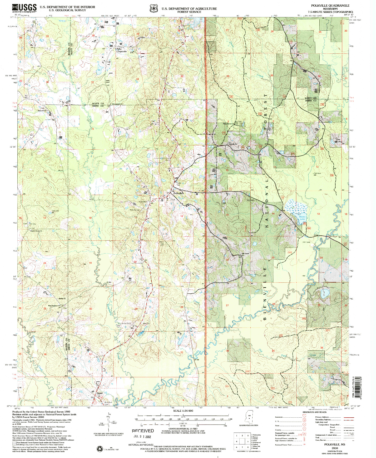 USGS 1:24000-SCALE QUADRANGLE FOR POLKVILLE, MS 2000