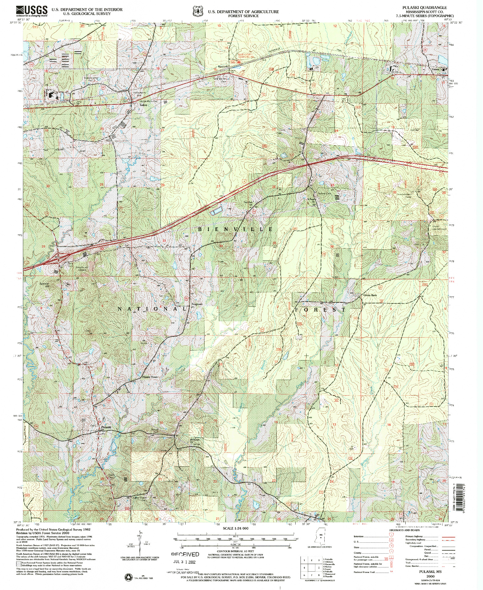 USGS 1:24000-SCALE QUADRANGLE FOR PULASKI, MS 2000