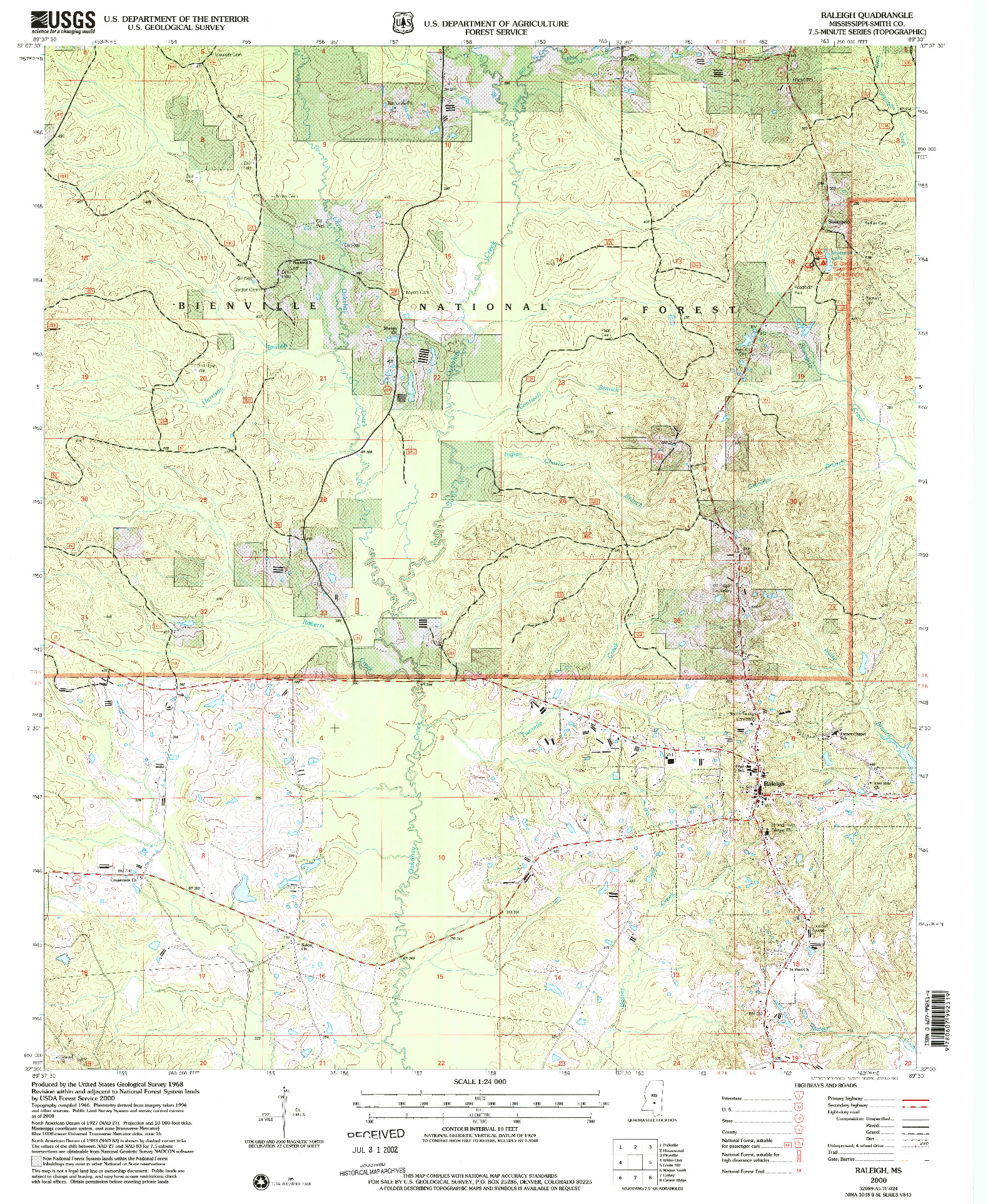 USGS 1:24000-SCALE QUADRANGLE FOR RALEIGH, MS 2000