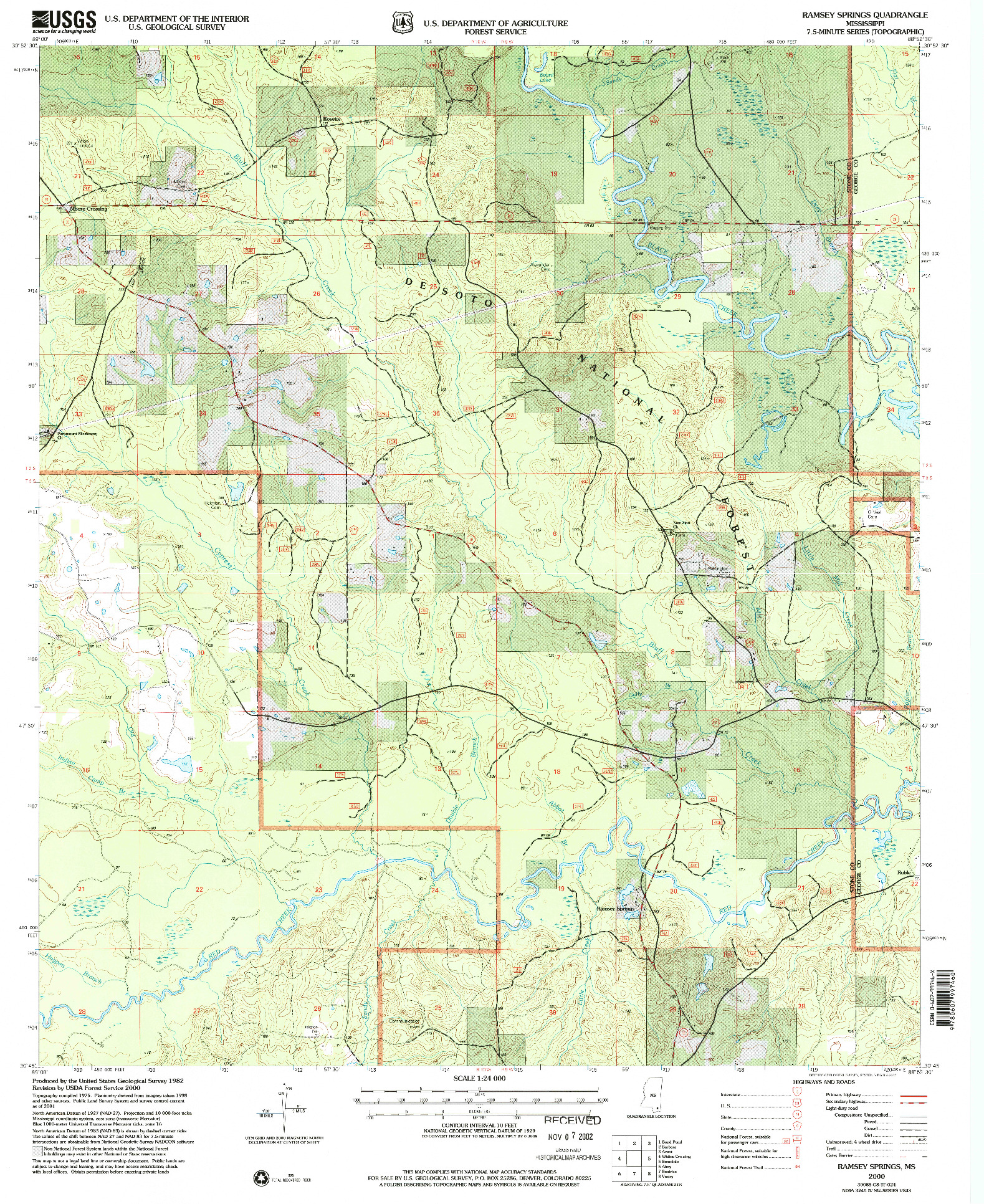 USGS 1:24000-SCALE QUADRANGLE FOR RAMSEY SPRINGS, MS 2000