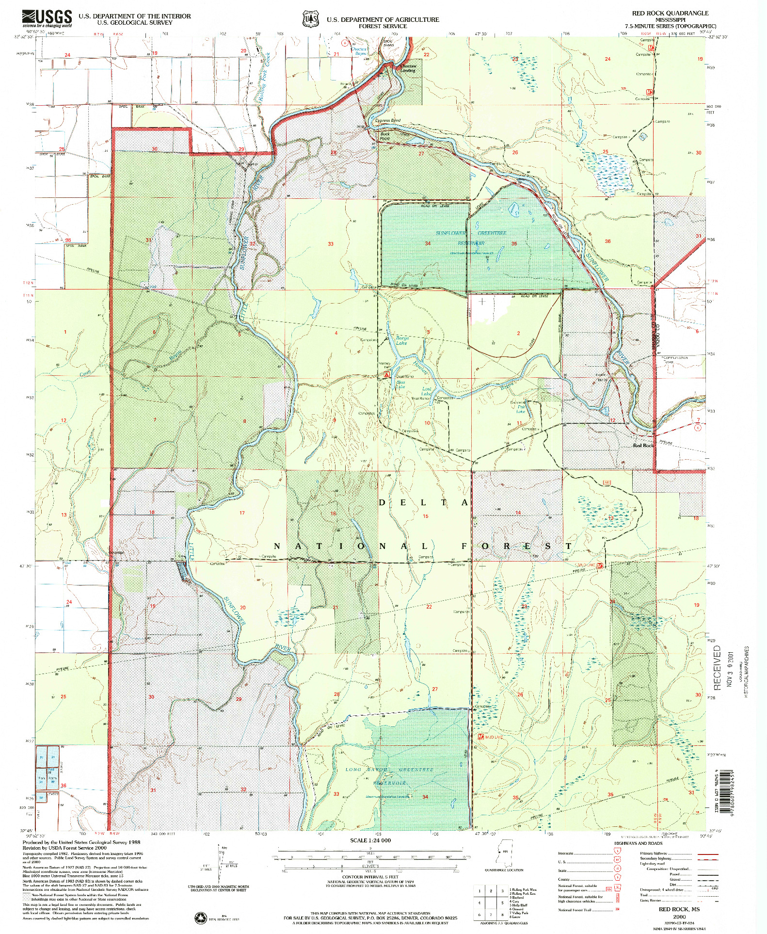 USGS 1:24000-SCALE QUADRANGLE FOR RED ROCK, MS 2000