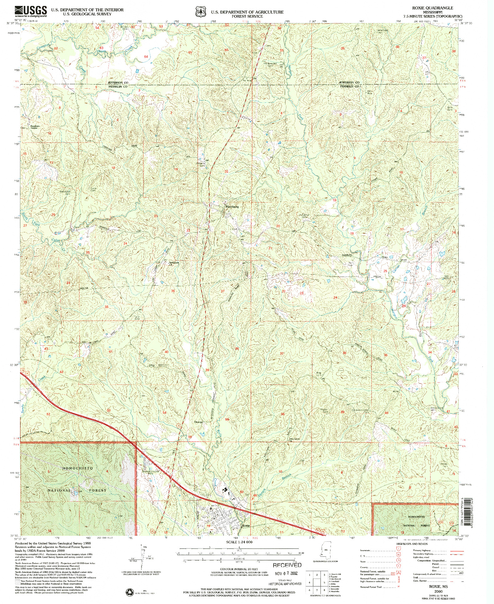 USGS 1:24000-SCALE QUADRANGLE FOR ROXIE, MS 2000