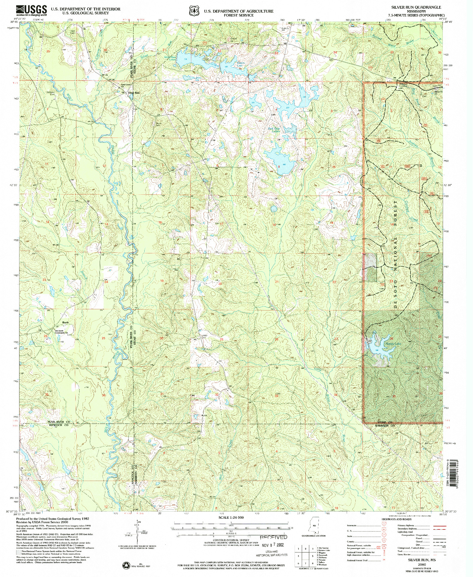 USGS 1:24000-SCALE QUADRANGLE FOR SILVER RUN, MS 2000