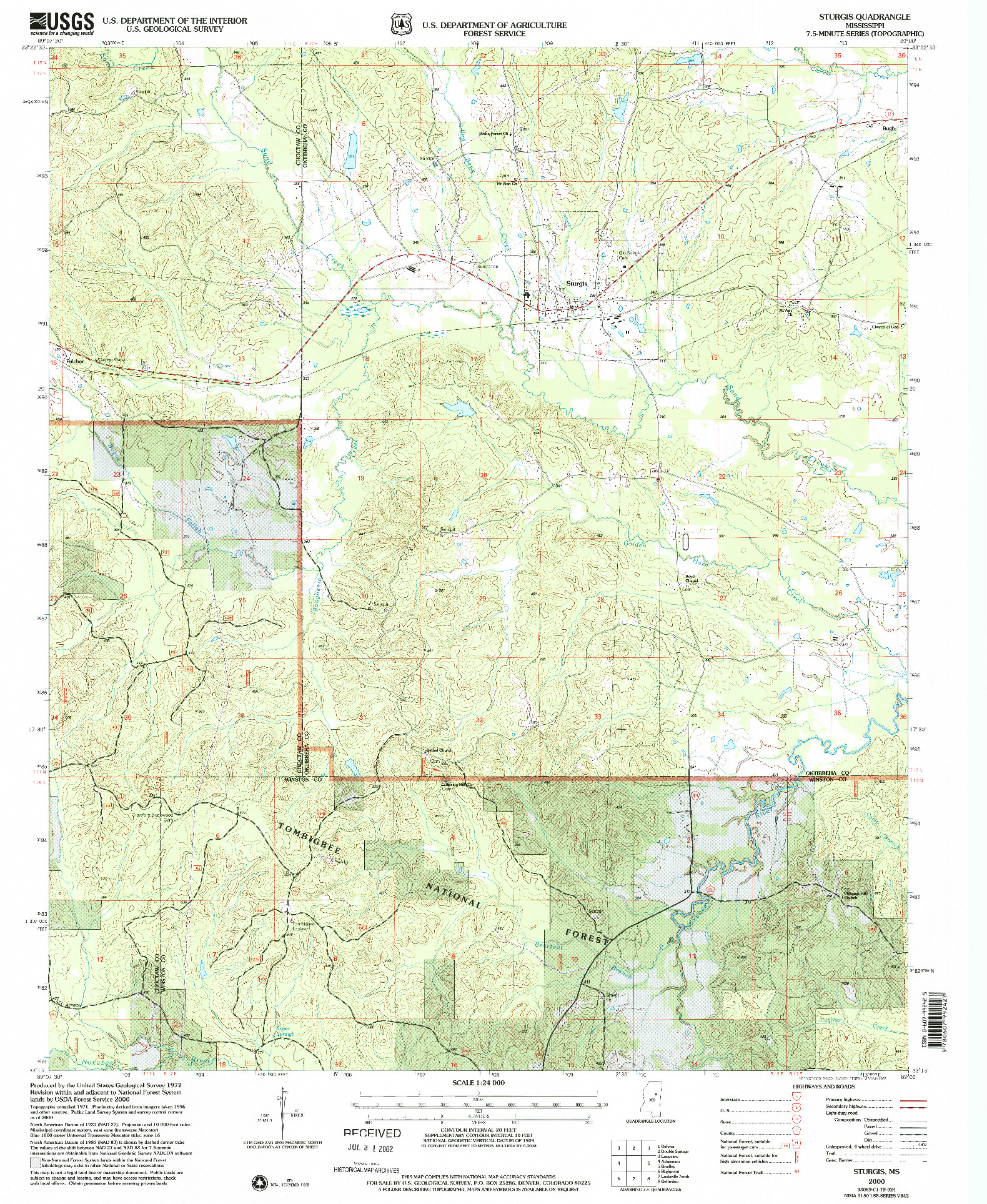 USGS 1:24000-SCALE QUADRANGLE FOR STURGIS, MS 2000