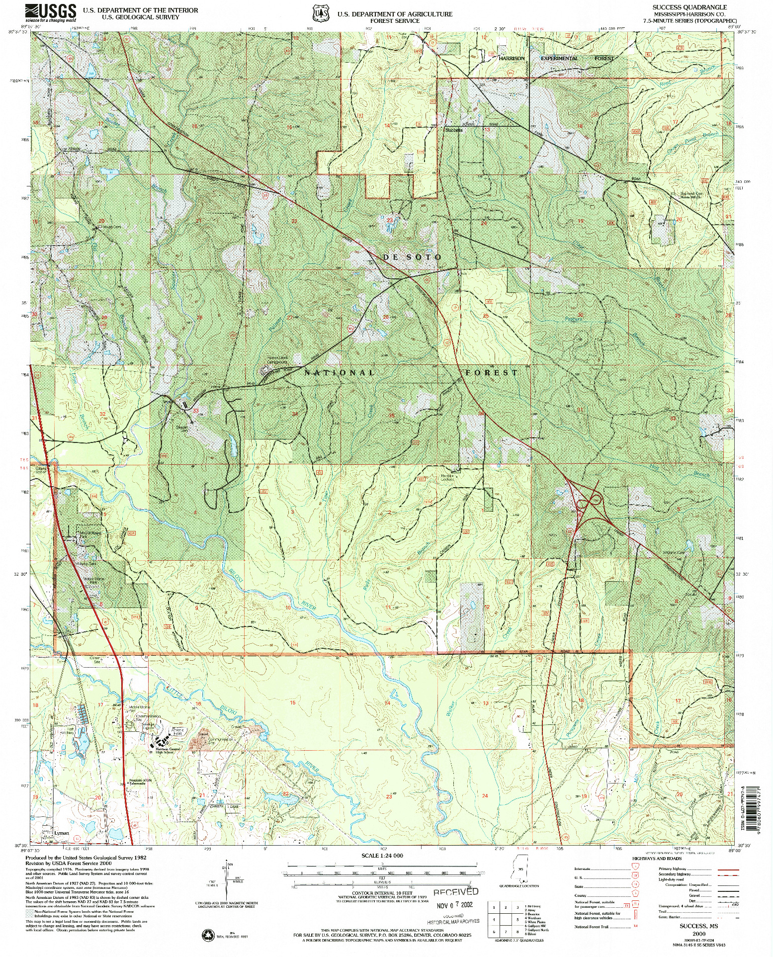 USGS 1:24000-SCALE QUADRANGLE FOR SUCCESS, MS 2000