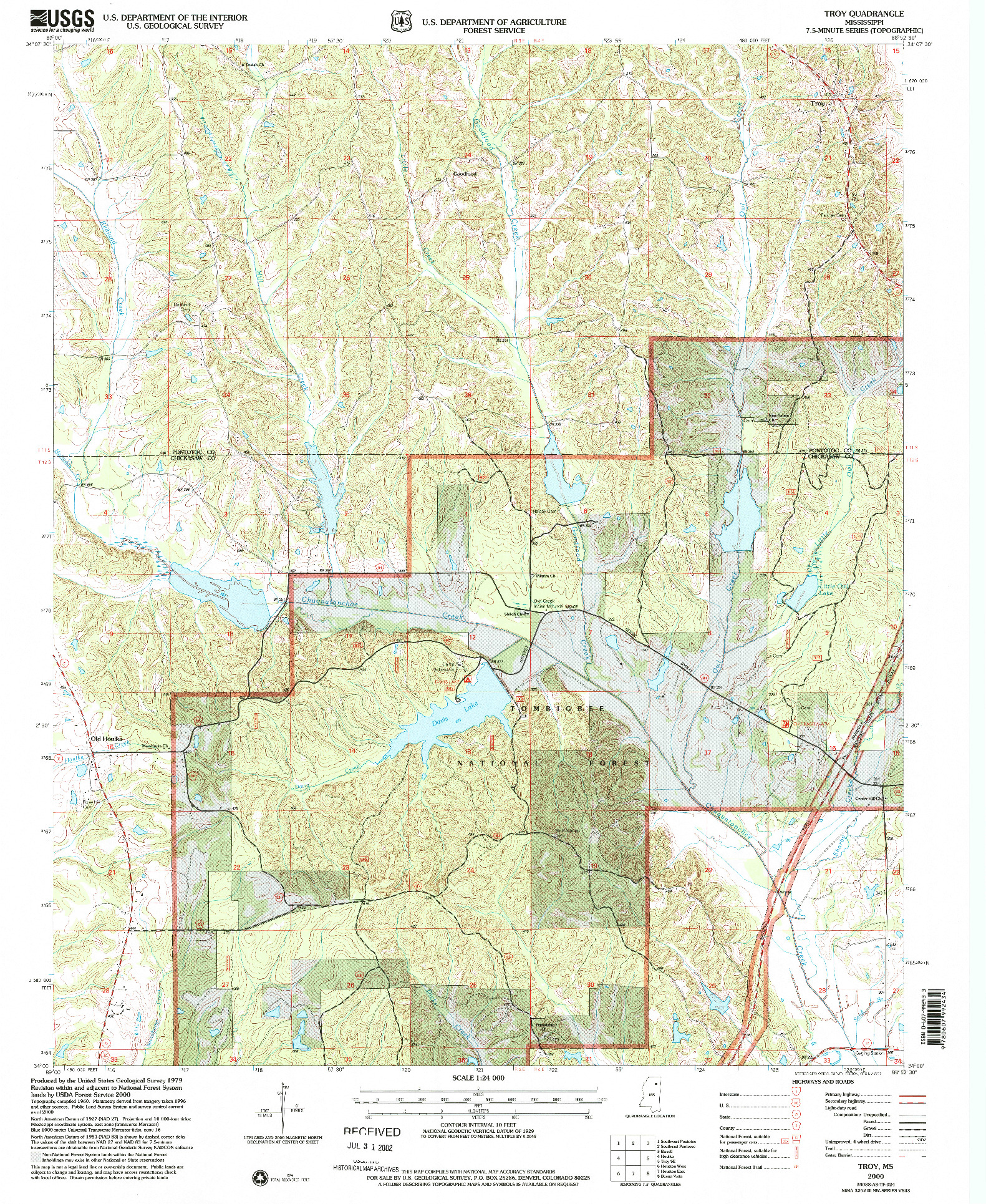 USGS 1:24000-SCALE QUADRANGLE FOR TROY, MS 2000