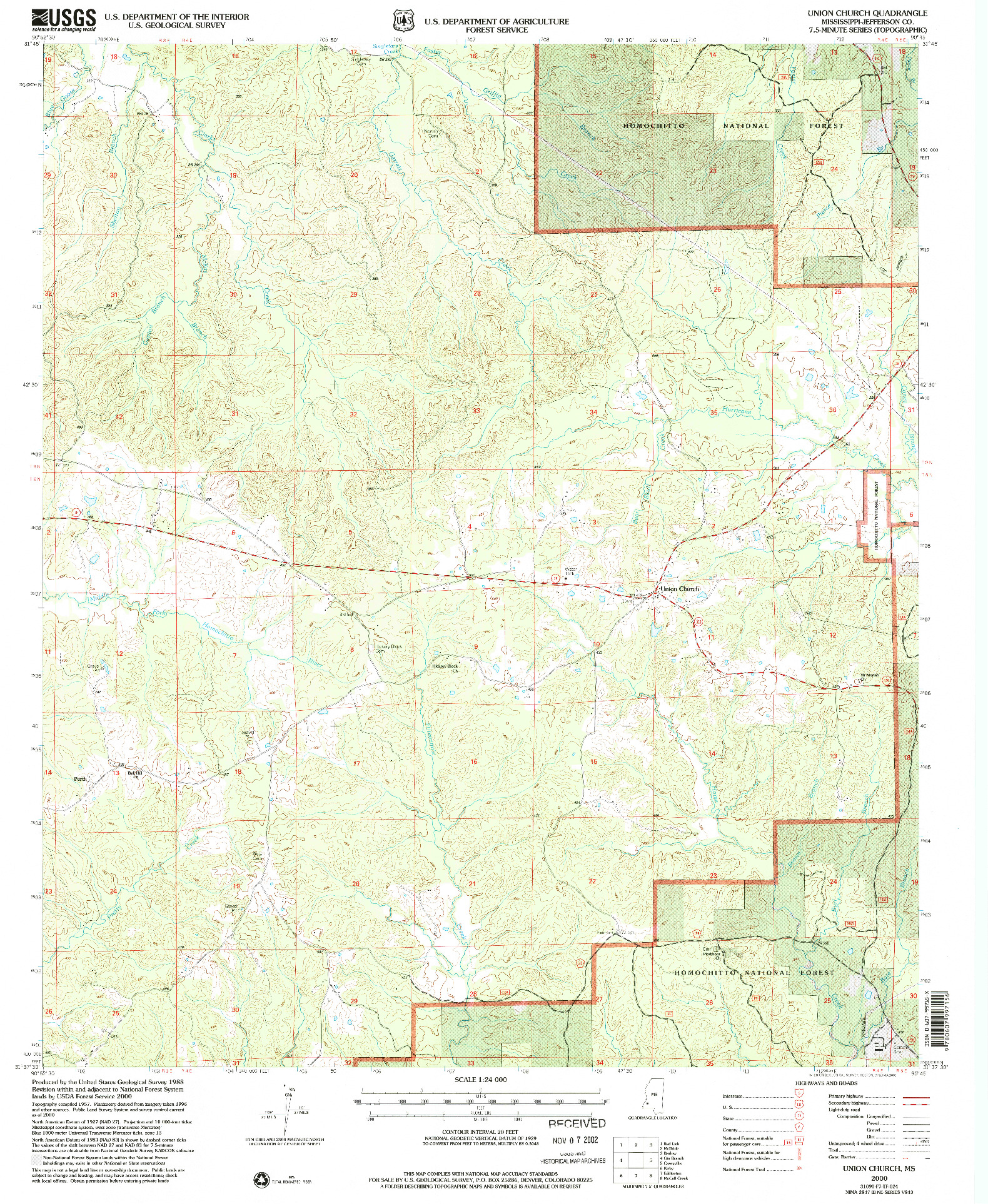 USGS 1:24000-SCALE QUADRANGLE FOR UNION CHURCH, MS 2000