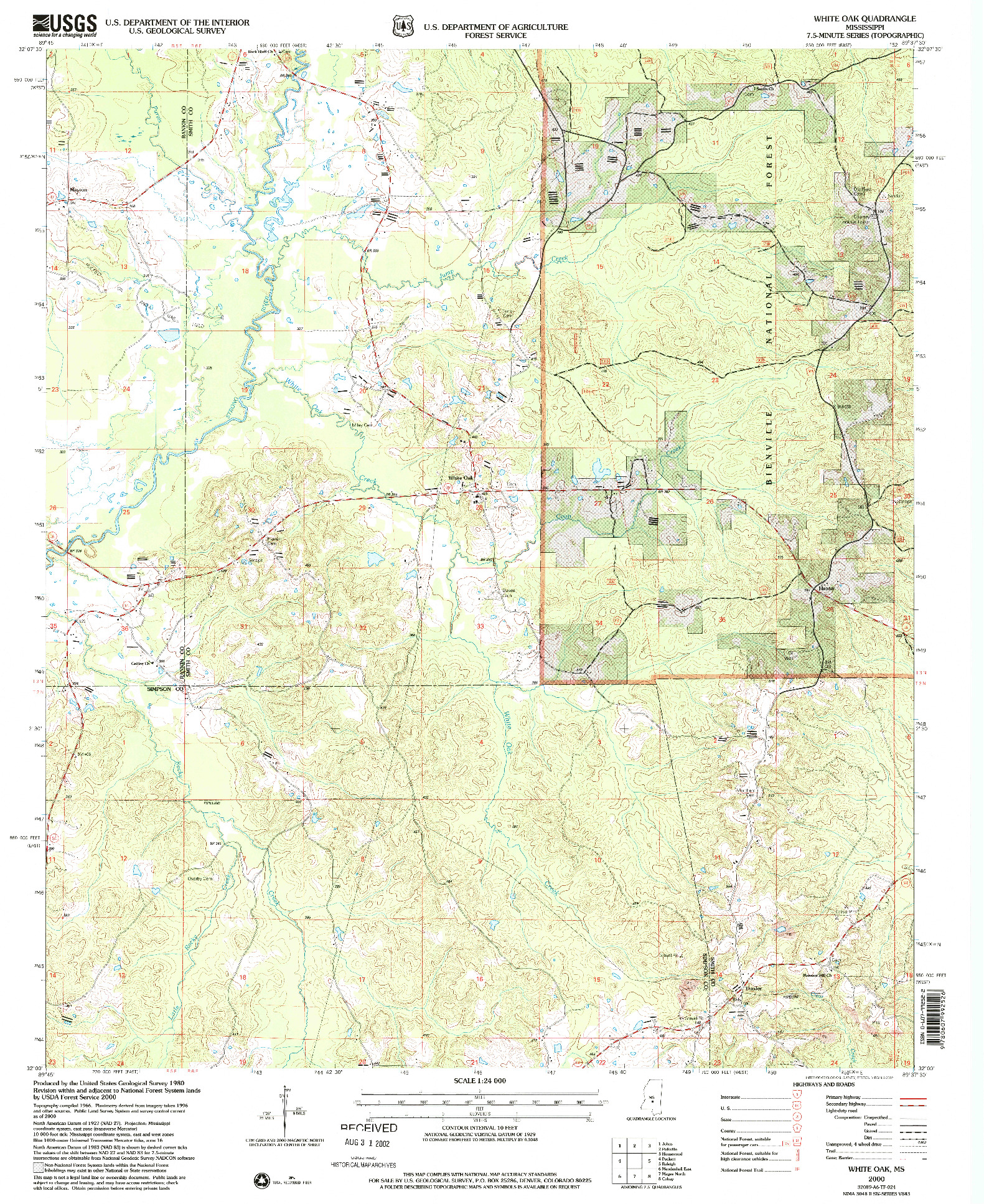 USGS 1:24000-SCALE QUADRANGLE FOR WHITE OAK, MS 2000