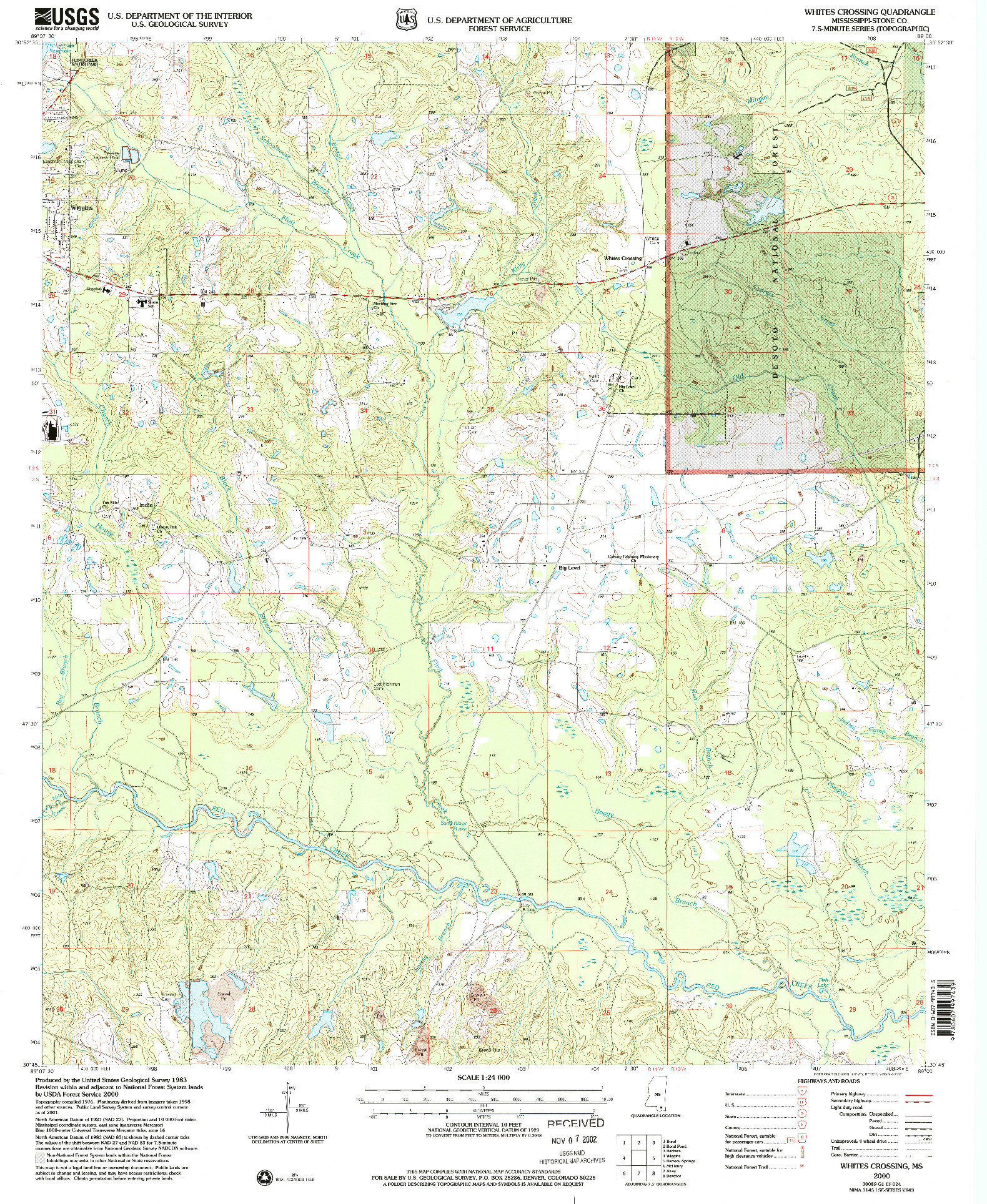 USGS 1:24000-SCALE QUADRANGLE FOR WHITES CROSSING, MS 2000