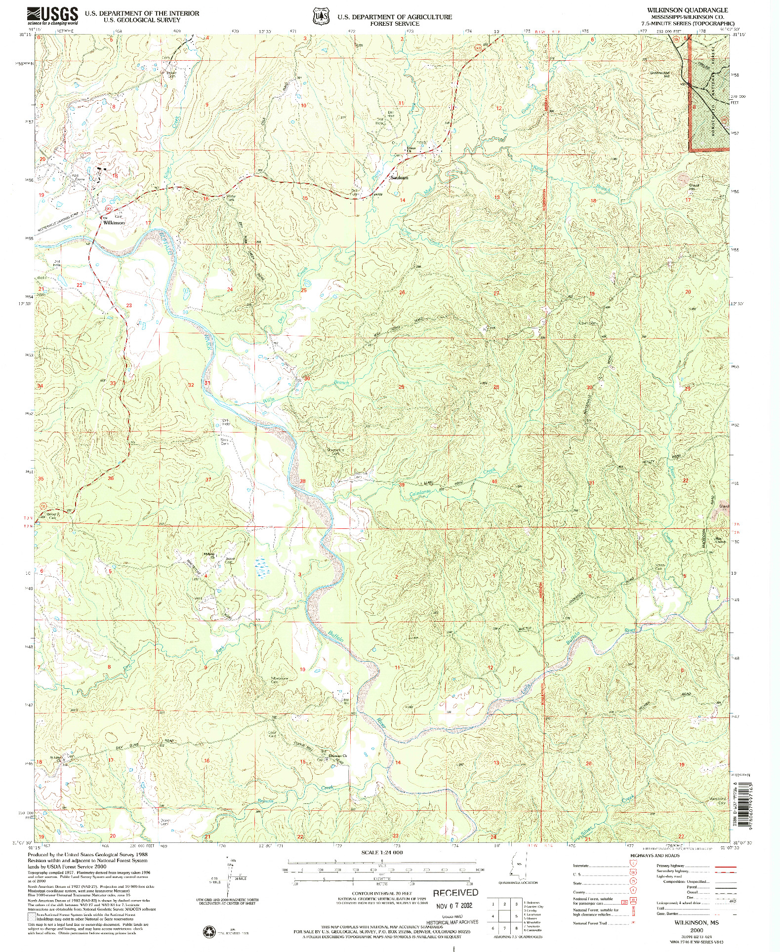 USGS 1:24000-SCALE QUADRANGLE FOR WILKINSON, MS 2000